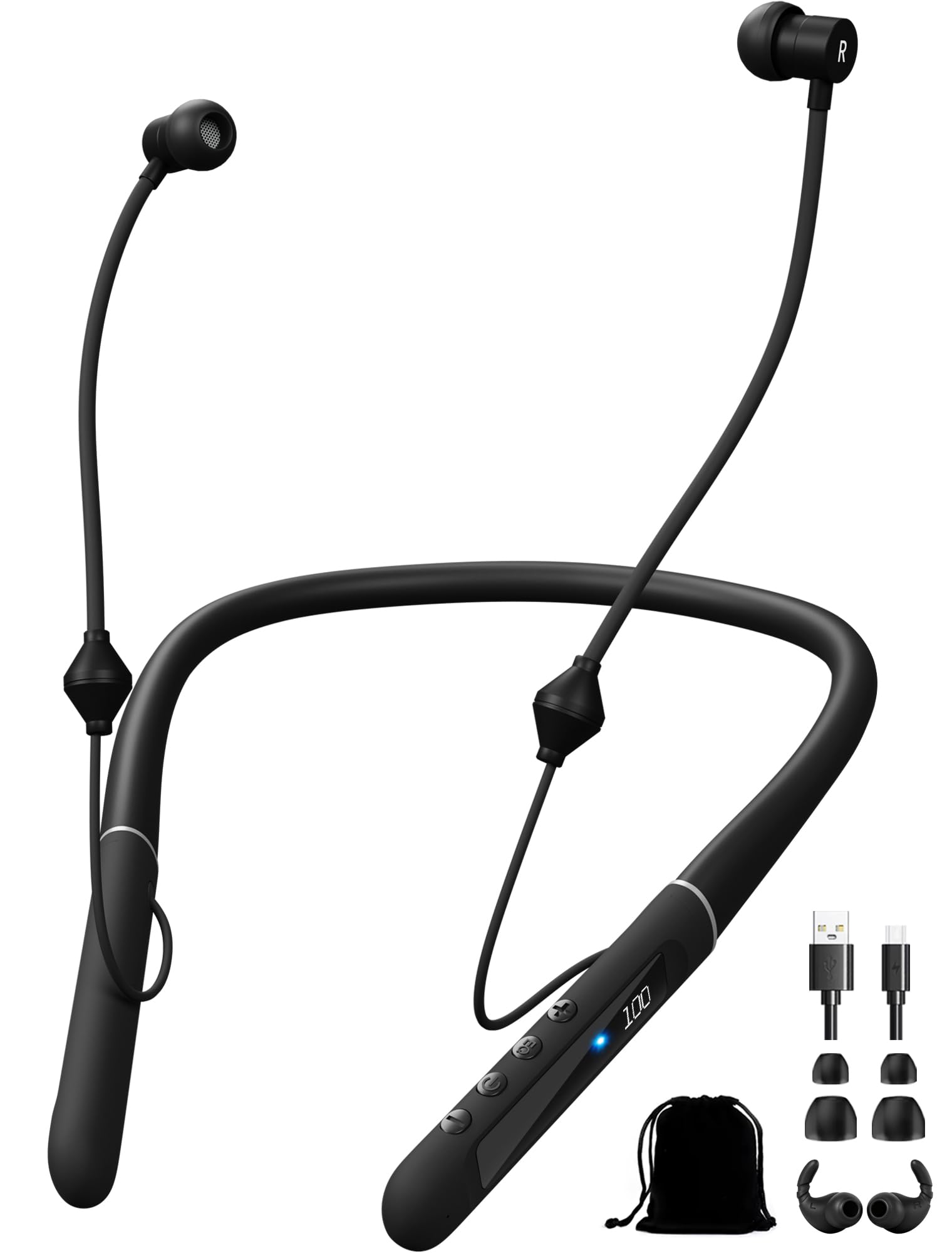 Air Tube Bluetooth Headphones with 28Hour Playtime,Emf Free Earbud for Radiation Protection,Anti Emf Headphone with LED Display, High Audio Quality,Mic and Control,Airtube Earphone for Sleep,Work,Gym