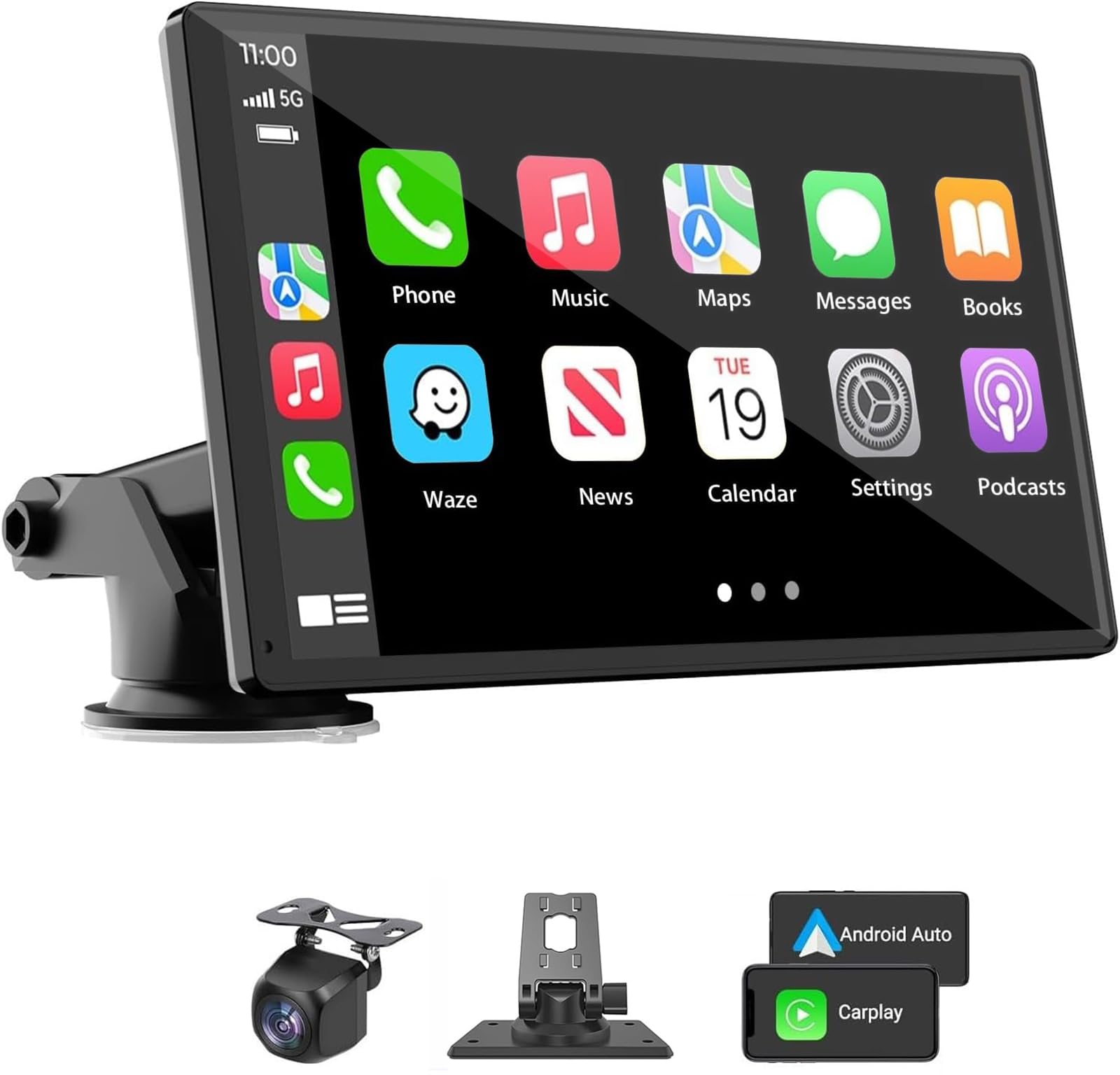 Portable Wireless Carplay Car Stereo, 7" HD Touchscreen for Car with Apple CarPlay & Android Auto with Backup Camera/Mirror Link/Voice Control/Bluetooth/GPS/AUX/FM Satellite Radio for All Vehicles