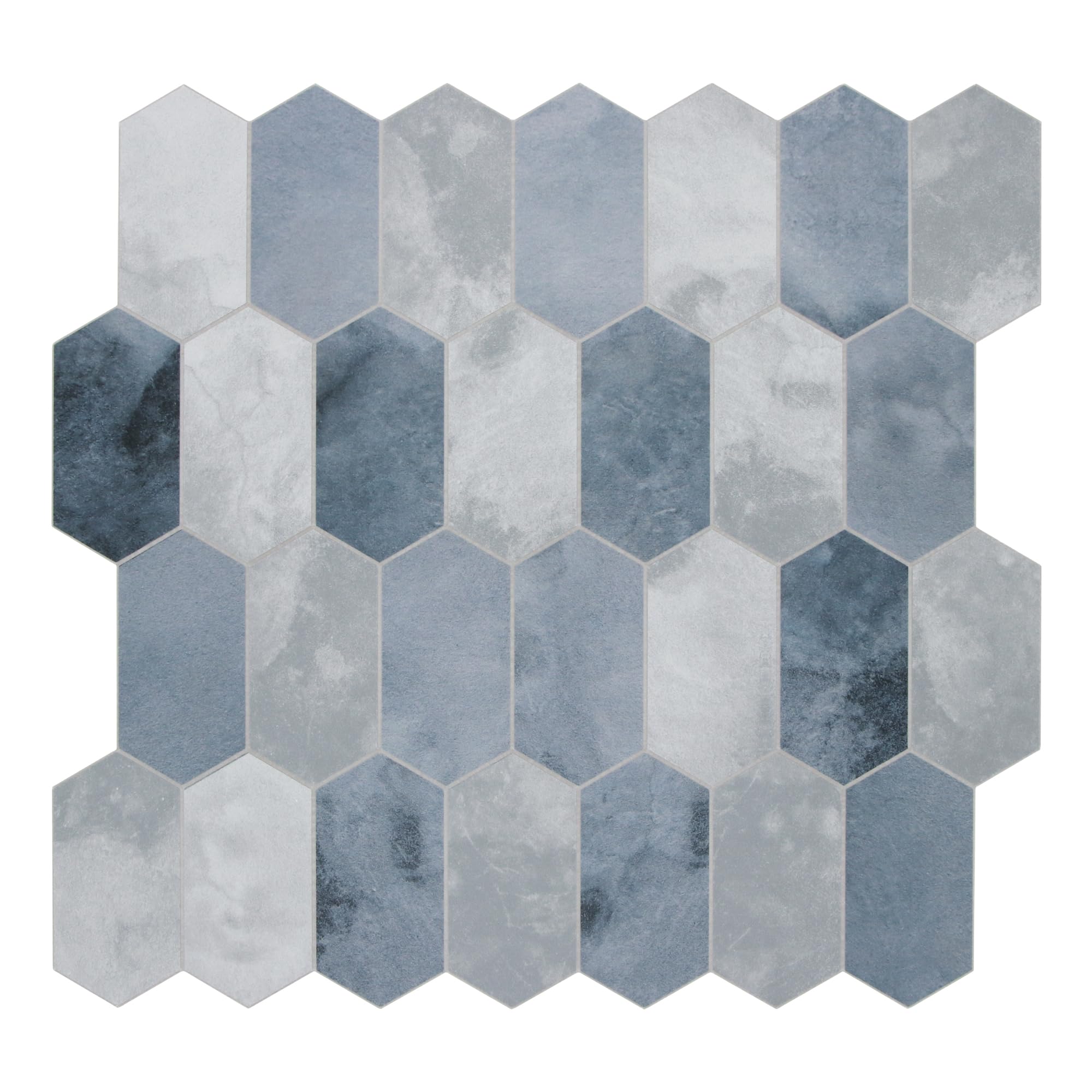 The Tiles Plaza 10-Sheet Peel and Stick Backsplash, 12" x 11.5" Blue Cement Long Hexagon Self-Adhesive Wall Tile, Stone Composite Stick On Decorative Mosaic Tile for Kitchen Bathroom Fireplace