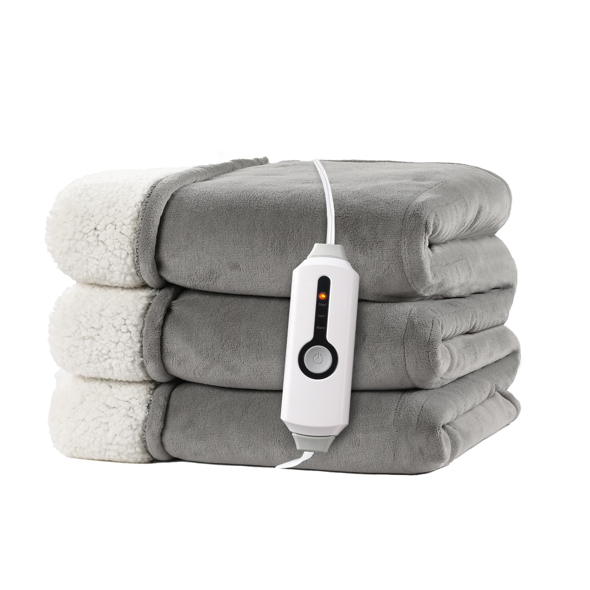 RALYSUN Electric Heated Blanket 72"x84" Full Size - Dual-Sided with Microplush & Sherpa Fabric, 4 Heat Settings & 10 Hours Auto Off, Machine Washable - Light Gray
