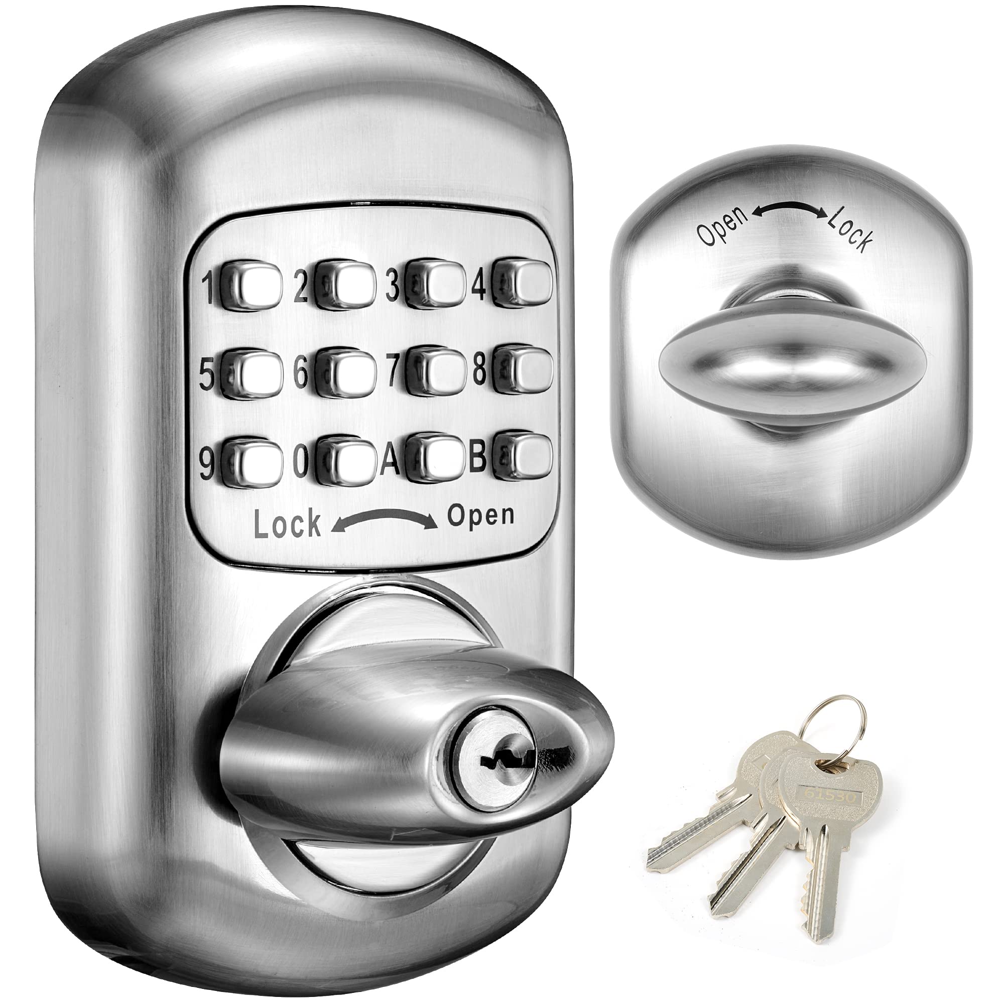 Bravex Keyless Deadbolt Keypad Entry Door Lock Zinc Alloy Sabbath Lock 100% Mechanical Shabbos Lock- No Risk of Low Power, Silver