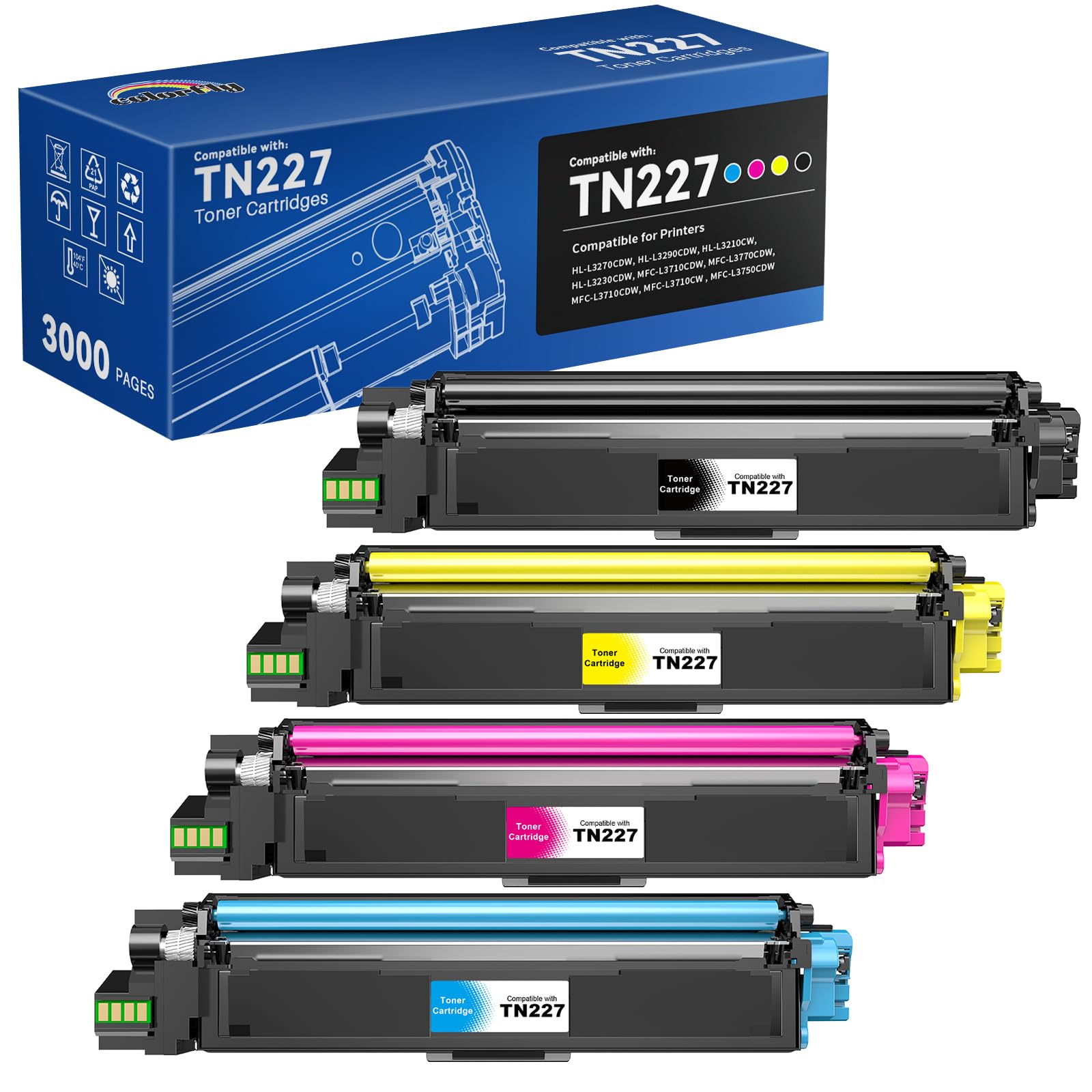 colorfly Compatible TN227 TN223 High Yield 4 Pack Replacement for TN 227 TN-227 TN-223 Toner Works with MFC-L3710CW MFC-L3750CDW MFC-L3770CDW HL-L3290CDW HL-L3230CDW HL-L3270CDW Printer