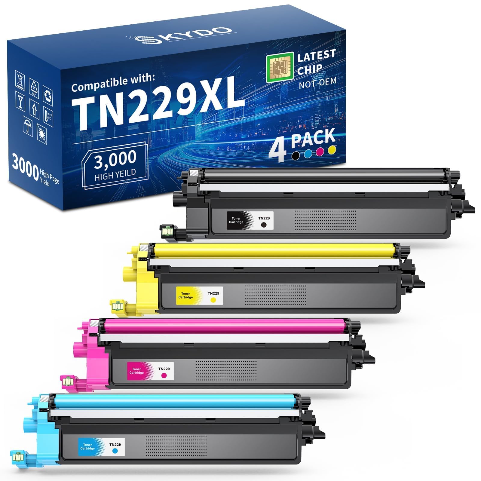 TN229XL Compatible Toner Cartridges Replacement for Brother TN229 TN229XL TN-229XL TN229 XL Work for MFC-L3780CDW MFC-L3720CDW HL-L3280CDW HL-L3220CDW HL-L3300CDW Printer (TN229XLBK/C/M/Y,4 Pack)