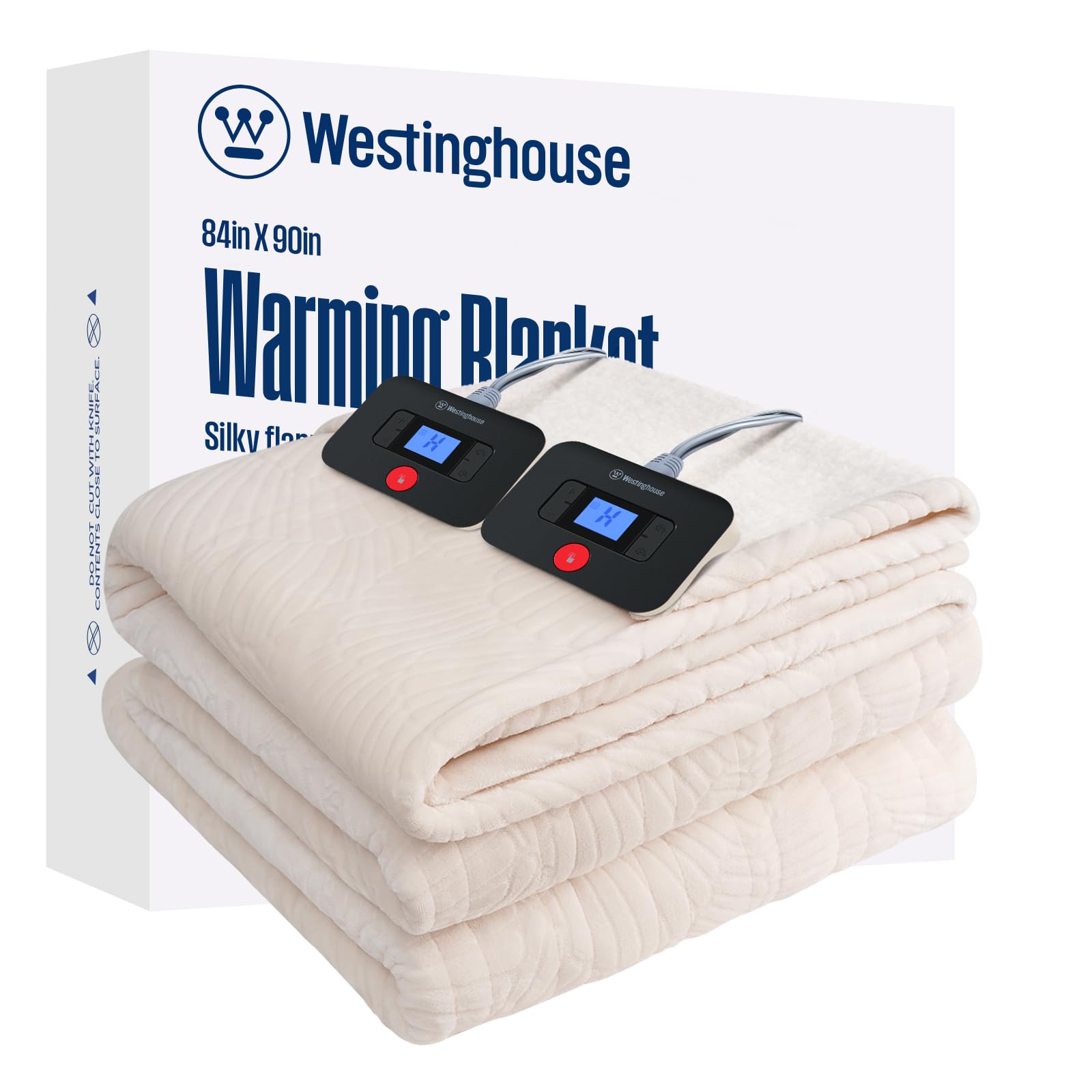 Westinghouse Heated Blanket Queen Size, Soft Flannel to Sherpa Electric 84" x 90", Beige