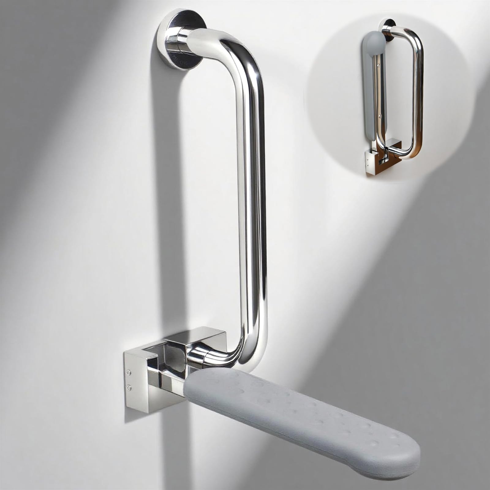 Ceardear Flip Up Toilet Grab Bar for Elderly - 300lb Heavy Duty Stainless Steel Bathroom Safety Rail - 3 Inch Wide Armrest, Foldable Wall Mounted Design for Seniors & Handicap toilet safety frame
