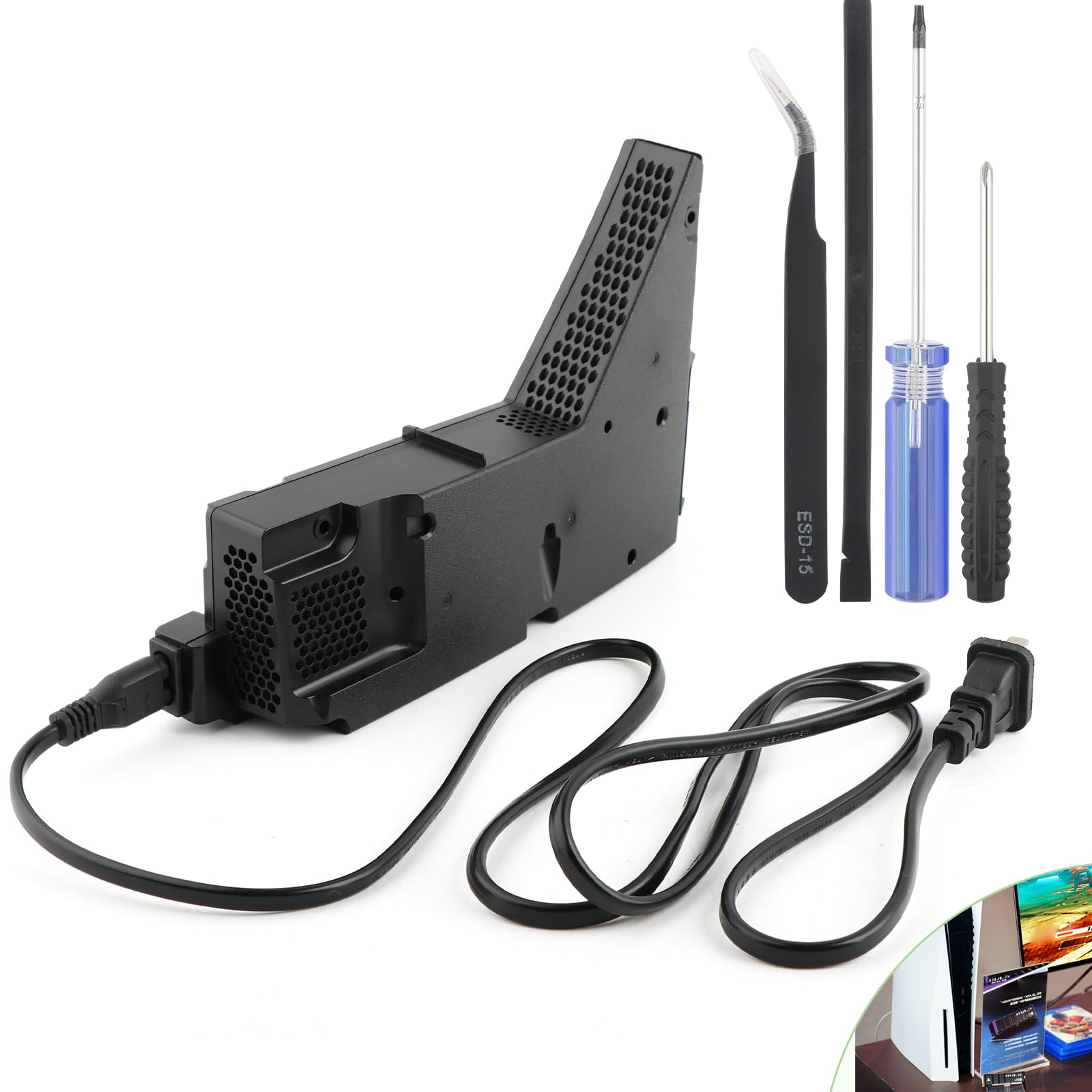 for PS5 ADP-400FR Power Supply Replacement for PlayStation 5 400FR PA-1401-JT3 Internal Power Source with AC Adapter Console Accessories Parts with Power Cable Repair Tools