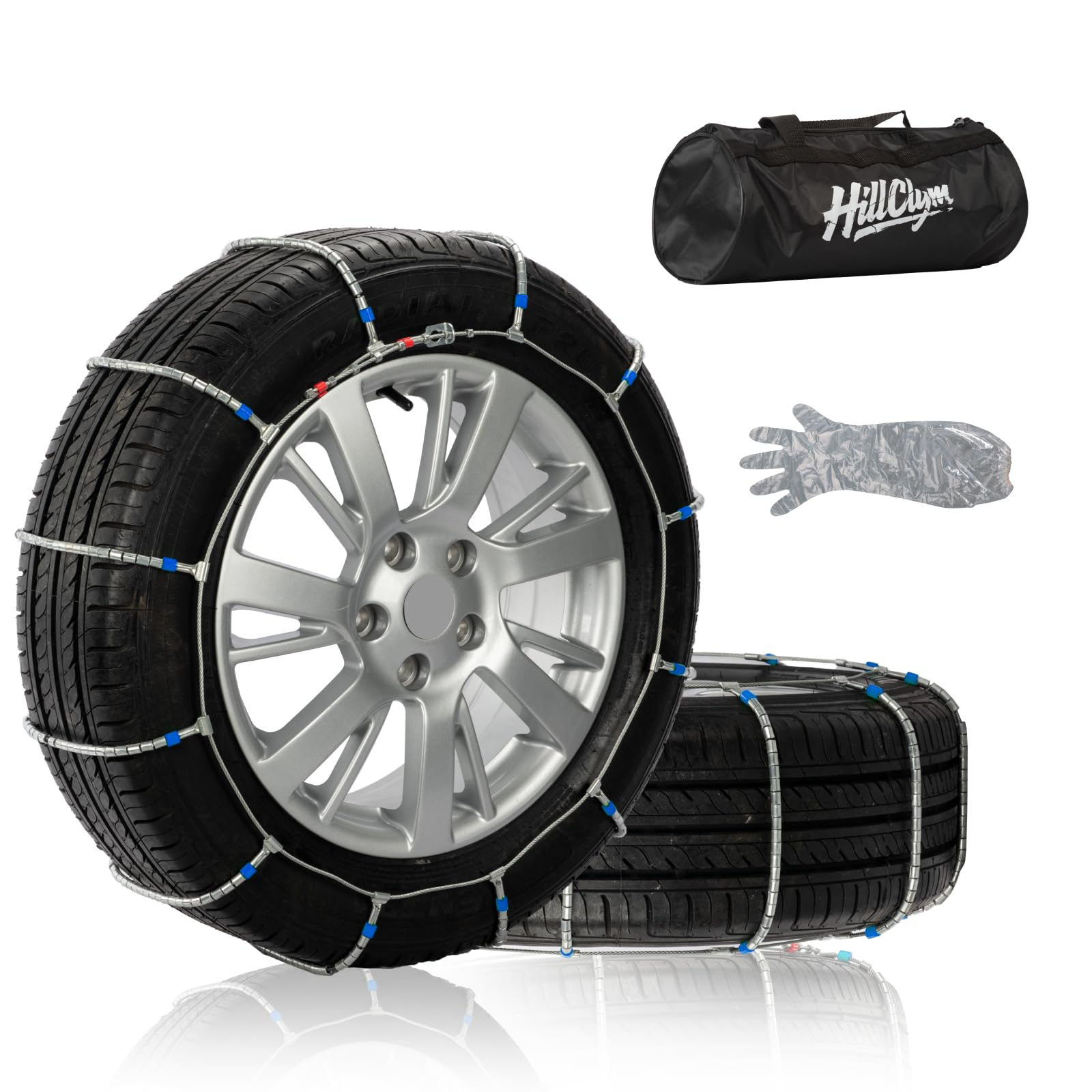 Snow Chains for Car Tires, Tire Chains for Passenger Cars, Sedan, SUVs, Quick Fit & Easy Installation, Portable Reusable Emergency Tire Traction Chain, Set of 2 (HP1042)