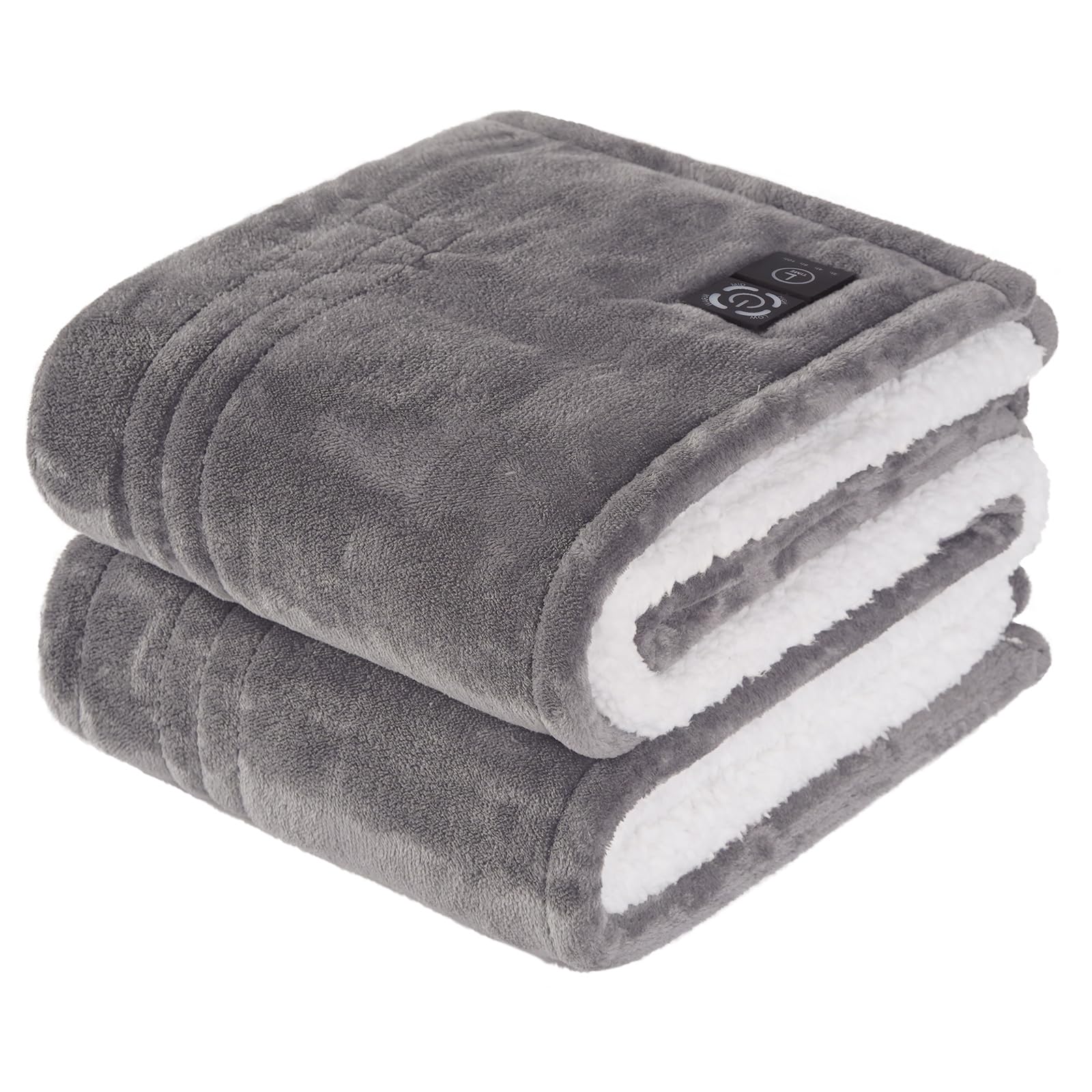 Sealy Warming Throw Flannel Sherpa Gray Electric Blanket Standard Size 50x60 in 