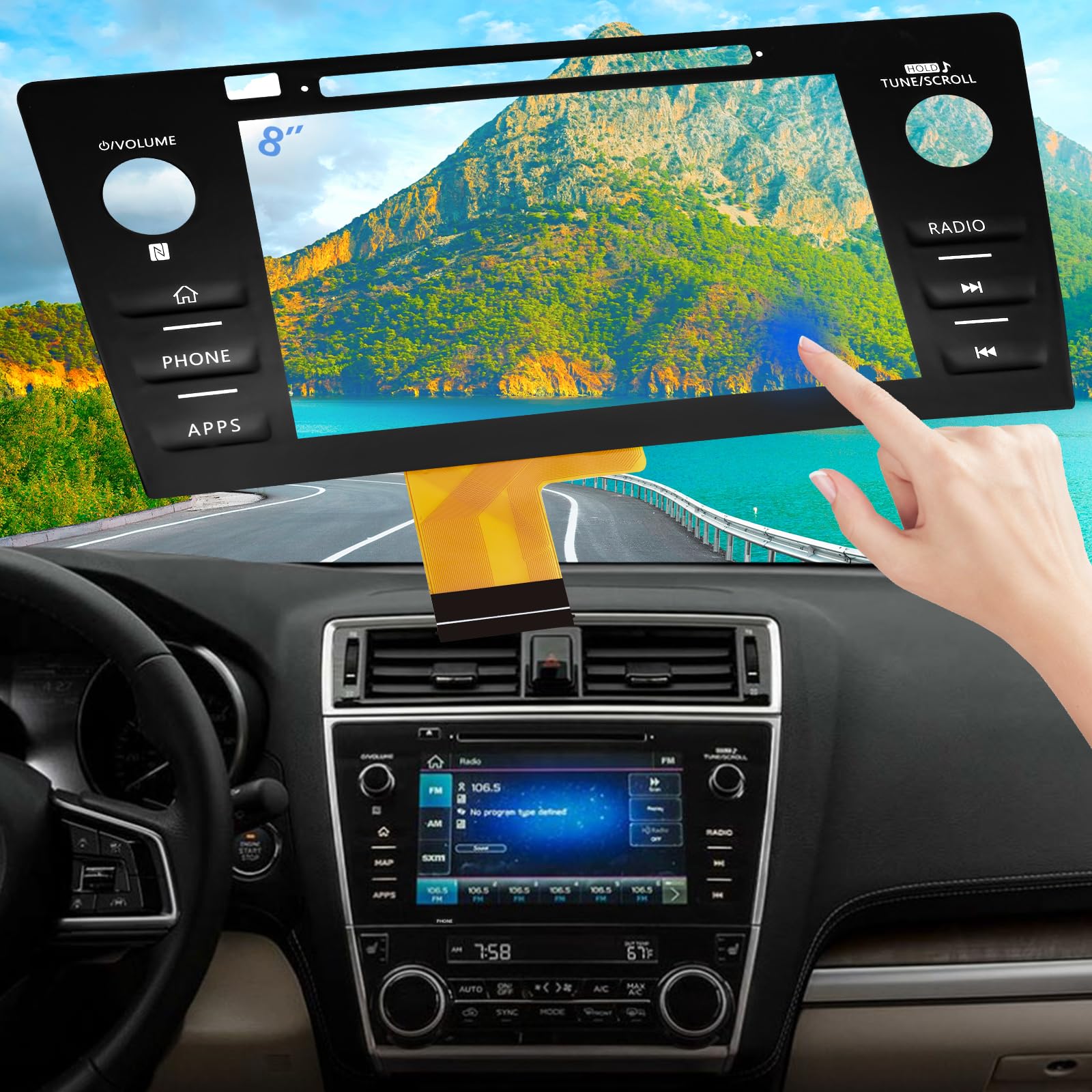 TsuperU 8" Touch Screen Digitizer Replacement for Subaru Legacy Outback Radio Screen 2018 2019, Touchscreen fit 86431-AL62A 86471-AL65A 86471-AL66A OEM Upgraded Ultra-Sensitive High-Definition-Phone