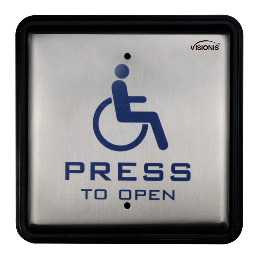 Visionis VIS-7039 Wired Handicap Stainless Steel Square Push to Exit Button Switch for Access Control with NC COM and NO Outputs with Back Box Included