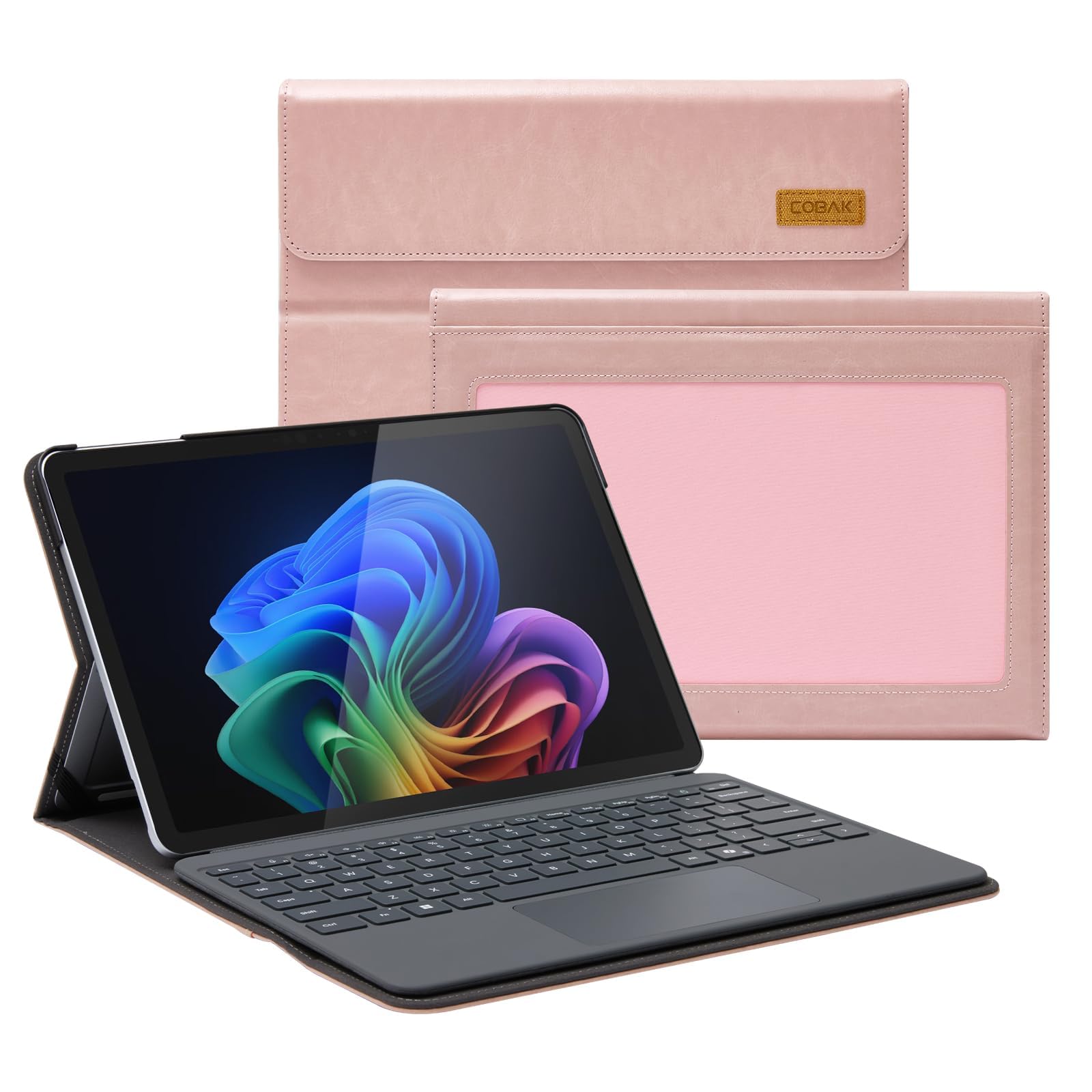 CoBak Case for Microsoft Surface Pro 12" (2025), Premium Business Cover with Multi-Angle Stand, Embedded Stylus Holder, Keyboard Support & Built-in Organizer – Tailored for Professionals,Pink