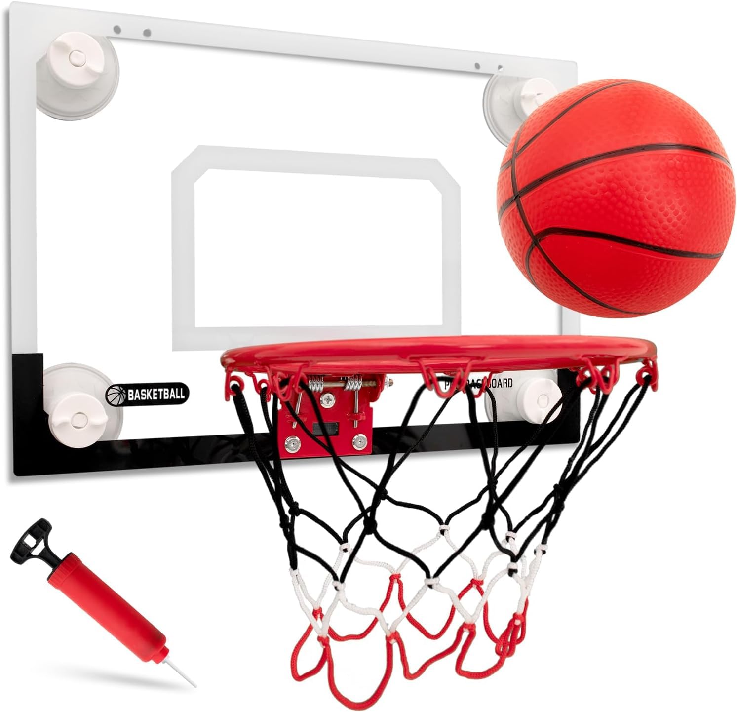 BOHEN Indoor Mini Basketball Hoops with Powerful Suction Cup, Stick to Windows, Wooden Doors, Smooth Walls - Basketball Backboard Toy Indoor Bedroom Office for Kids Teens Adults (Clear No Scorer)