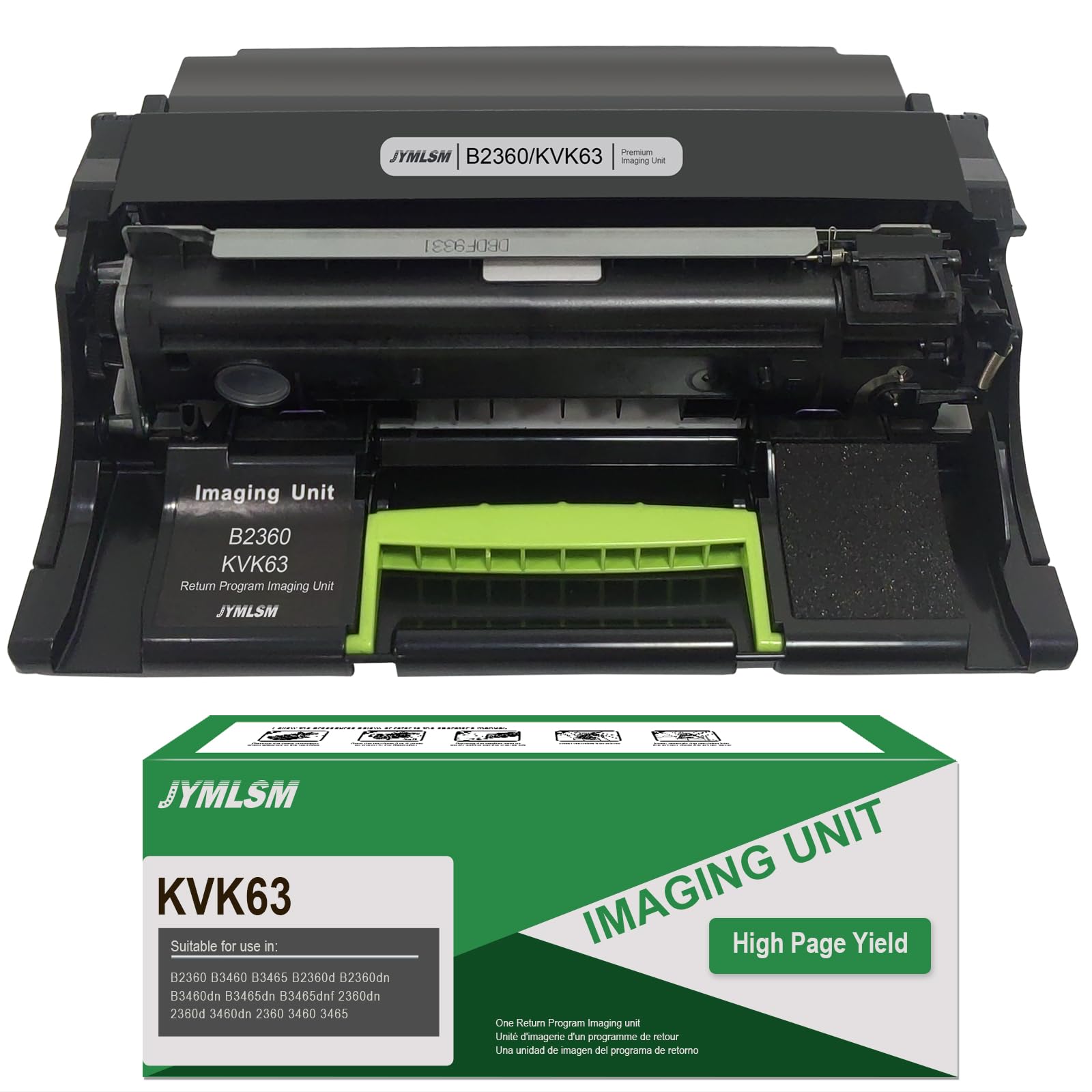 JYMLSM KVK63 Imaging Unit (1 Pack), Compatible Drum Unit Replacement for Dell B2360 B2360d B2360dn B3460dn B3465dn B3465dnf S2830dn S2830 printer, High Yield 60,000 pages, Parts No#: 331-9810 331-9811