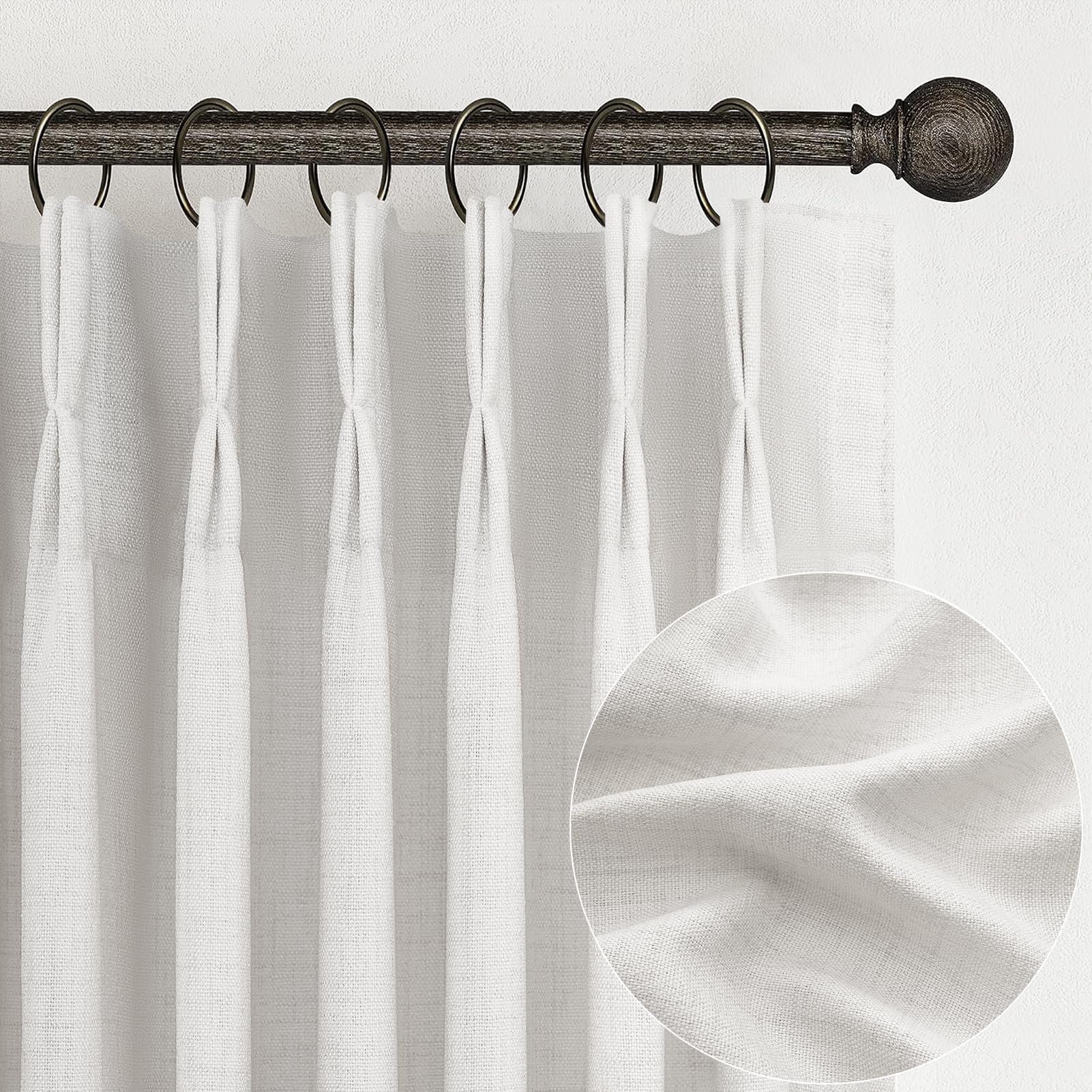 Custom Beige White Lush Decor Viral 95 Inch Curtains 2 Panel Set for Sliding Glass Doors, Elegant Pinch Pleated Thick Linen Sheer Curtain Light Filtering Privacy 94-96 Inches Window Drapes with Design