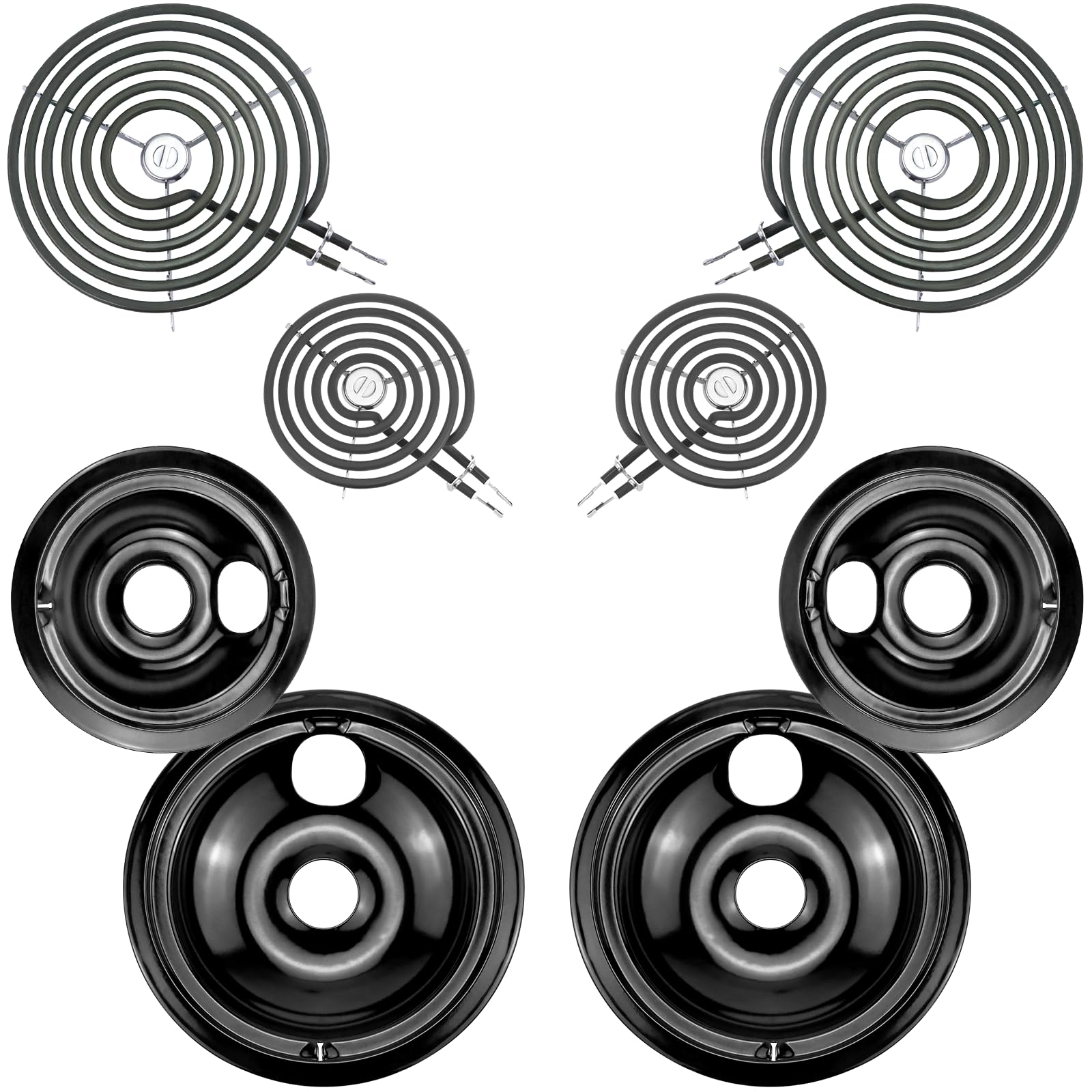 Electric Stove Burner Drip Pans WB31M19(8”) WB31M20(6”) and Electric Stove Top Burner WB30M1(6") WB30M2(8") Compatible for G-E Hot-point Ken-more General Electric Stove Parts by MIFLUS