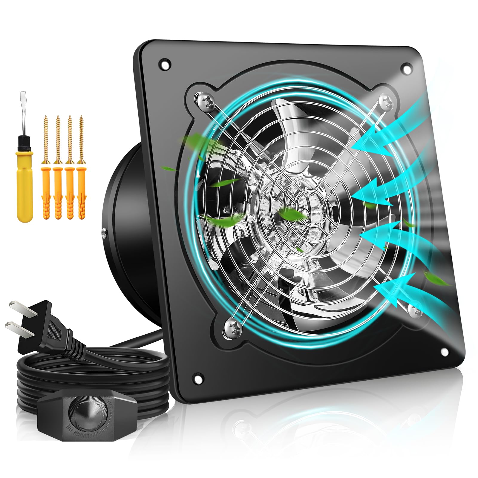 8 Inch Exhaust Fan with Speed Controller, 700CFM Wall Mount Exhaust Fan for Kitchen, Metal Ventilation Extractor Fan with Damper for Bathroom, Garage, Attic, Shop, Pet Room, Smoking Room, Basement
