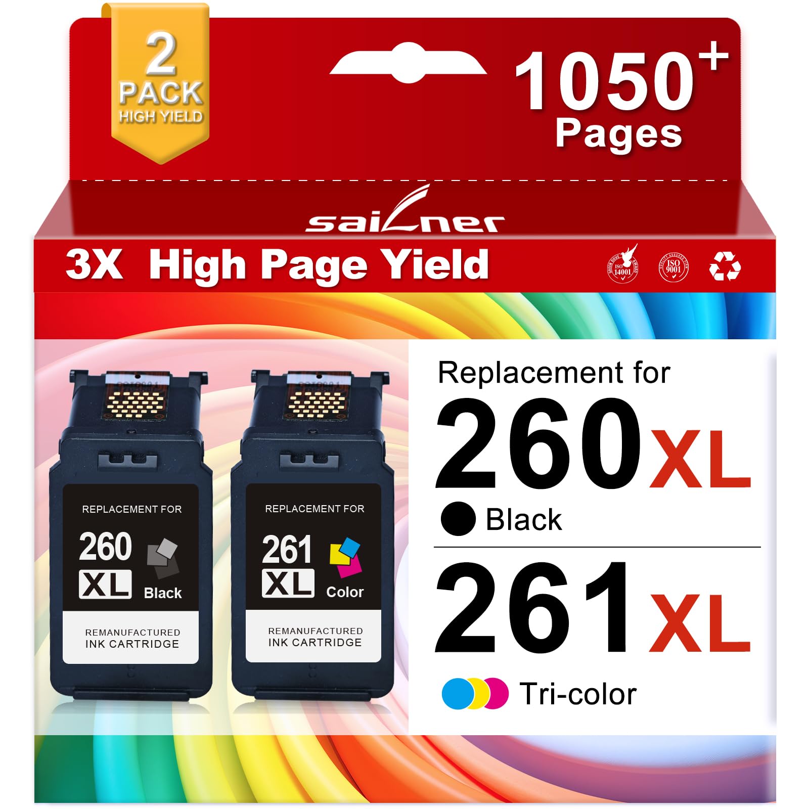 260XL 261XL Replacement for Canon 260 and 261 Ink Cartridges PG-260 CL-261 Compatible with Canon Pixma TS6420a TS6400 TS6420 TR7020a TR7020 TR7000 TS5320 TS5300 Printer (Black and Tricolor,2-Pack)