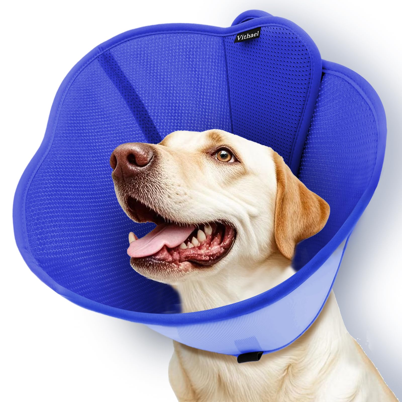 Vithael Upgraded Dog Cone Collar for Large Medium Dogs, Soft Dog Cone with Double-Layer Design, Adjustable Pet Recovery Collar for Dogs After Surgery, Elizabethan Collar (XL, Blue)
