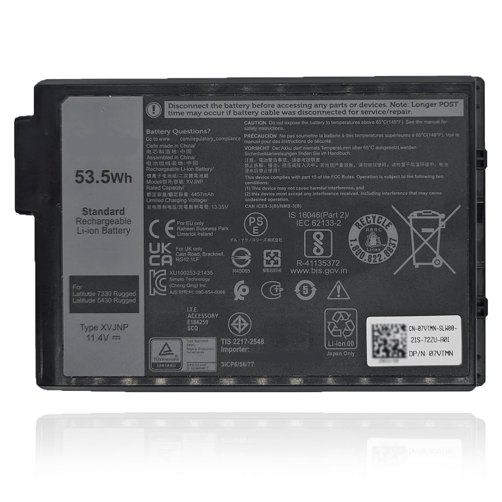 OUWEE XVJNP Laptop Battery Compatible with Dell Latitude 5430 7330 Rugged Latitude P148G P148G001 P149G P149G001 Series 6JRCP 06JRCP M0TN3 0M0TN3 KD1CT 451-BCWQ 53.5Wh 4457mAh 11.4V