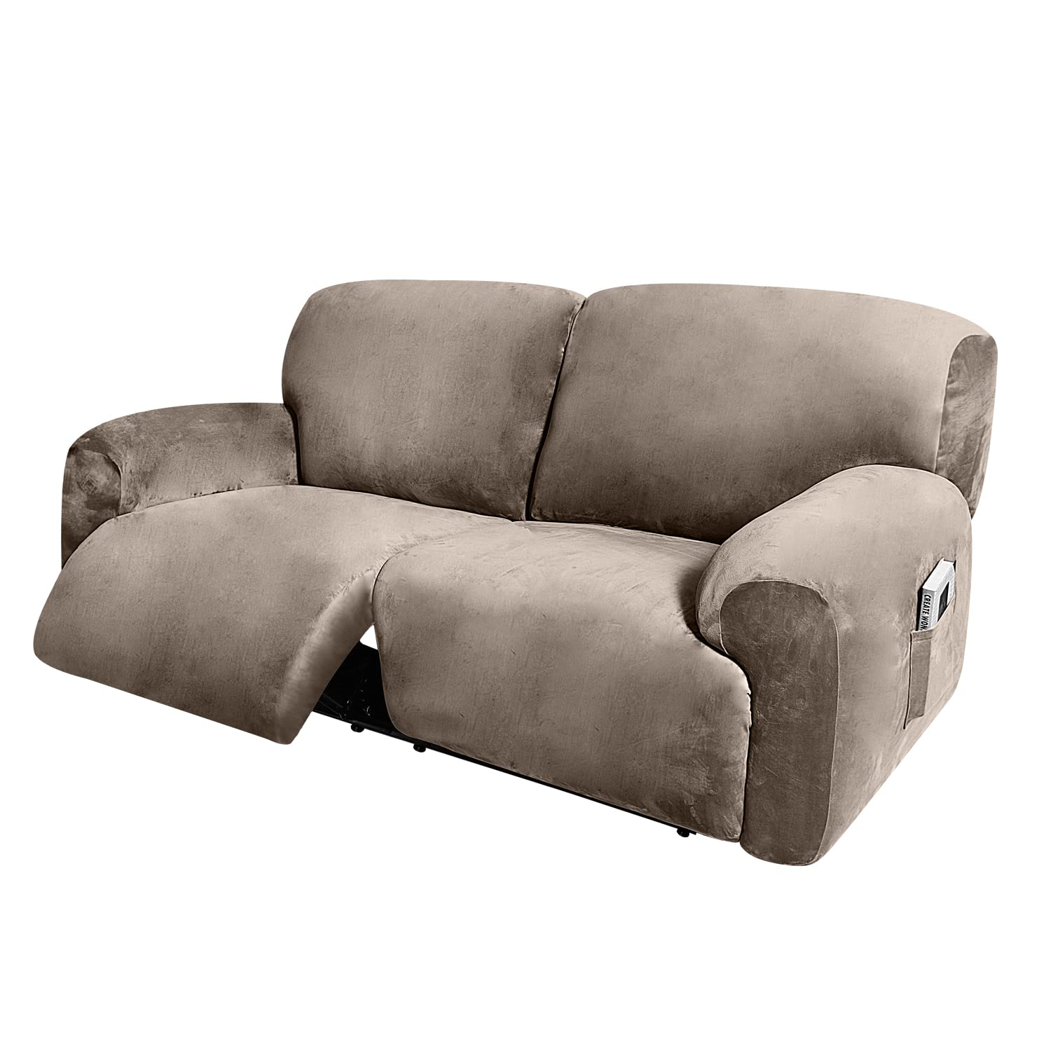 ULTICOR Extra Wide 75" - 90", Reclining 2 Seater Sofa, Extra Wide Reclining Love Seat Slipcover, 6-Piece Velvet Stretch, Reclining Sofa Covers, Thick, Soft, Washable (Taupe)