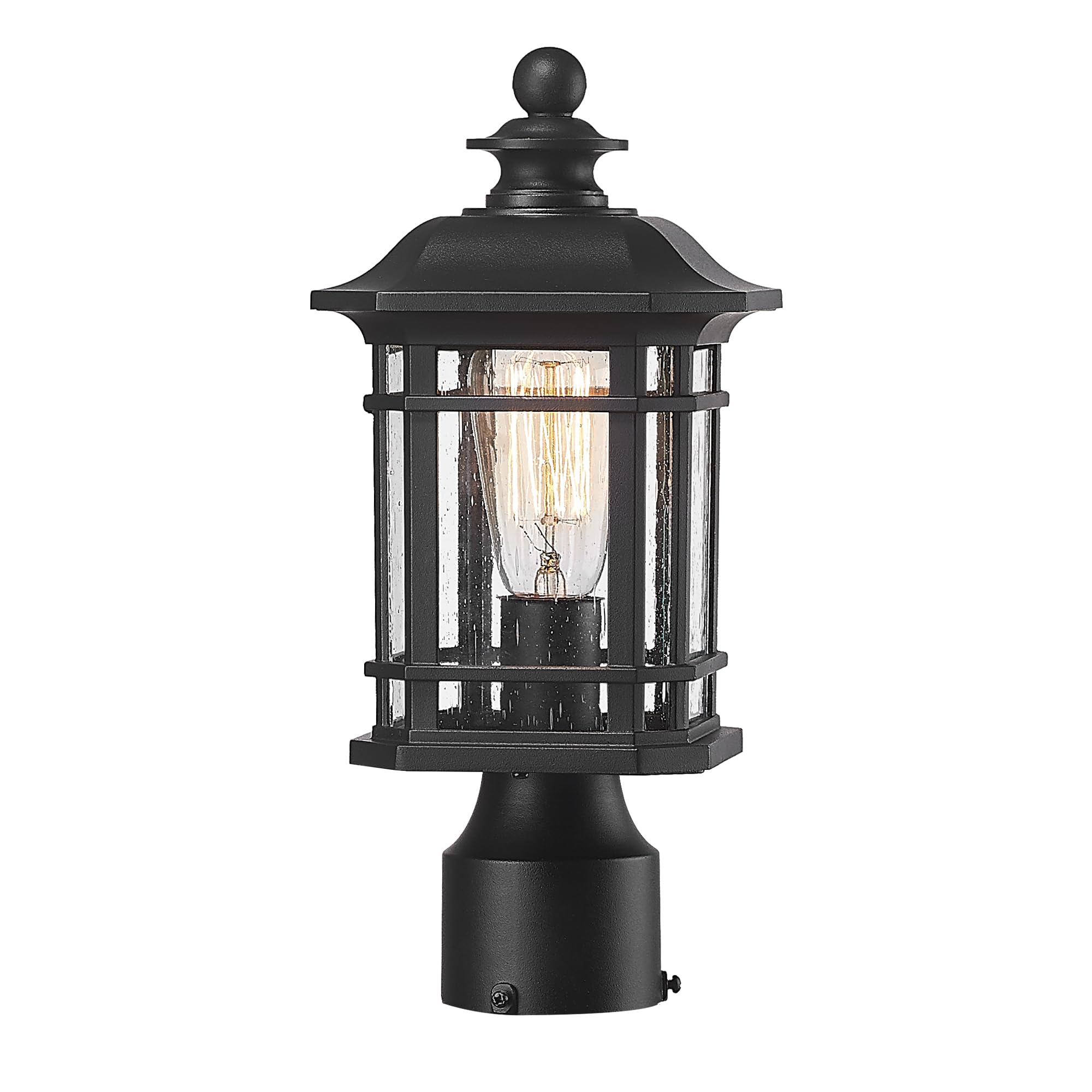 Emliviar Outside Light for Post, Black Outdoor Pole Light Fixture, Aluminum with Seeded Glass, WE270P BK