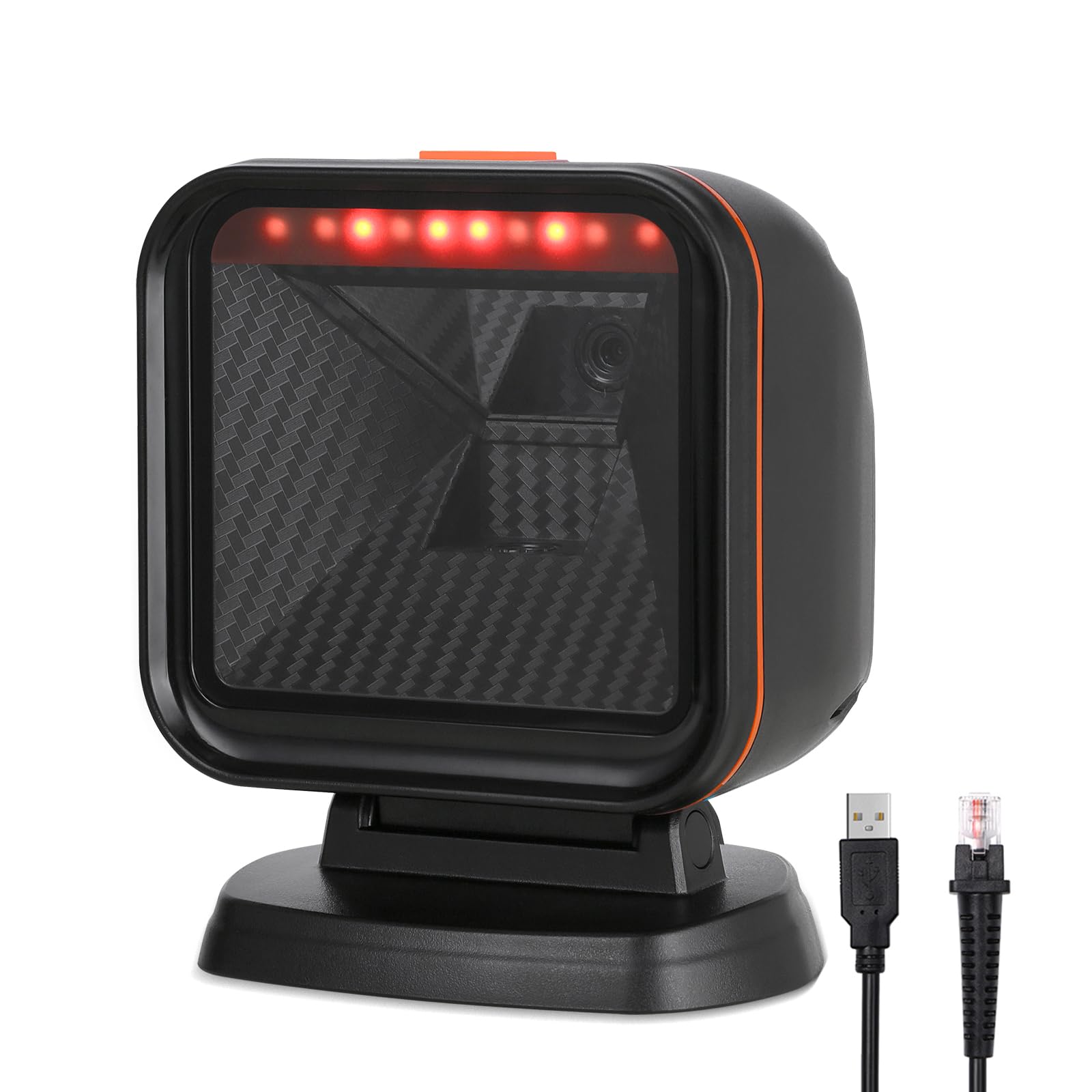 OBZ 2D Desktop Barcode Scanner Omnidirectional Hands-Free USB Barcode Reader,PDF417 Data Matrix Scanner with Automatic Sensing,Support Digital Screen Scanning for Retail,Supermarket,Warehouse-Orange