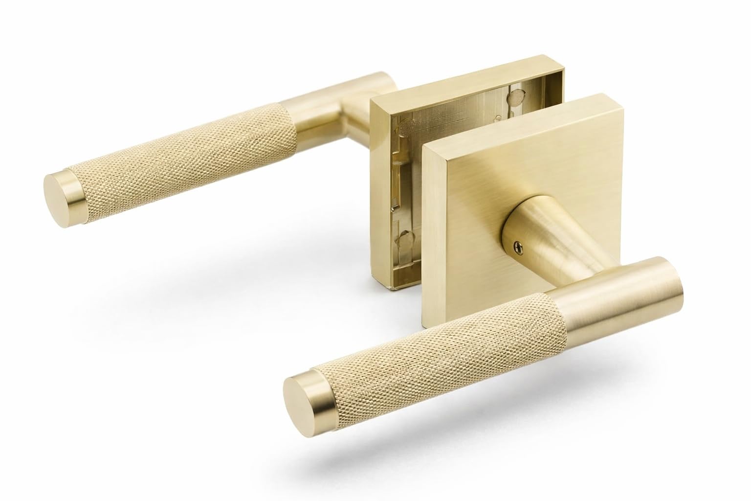 Premium Polished Gold Door Handles for 1 3/8" - 2" Compatible Doors – Soft Gold Handles Interior with Lock - Easy Installation, Reversible, Button Lock (Privacy Lock)- Designed by Architects