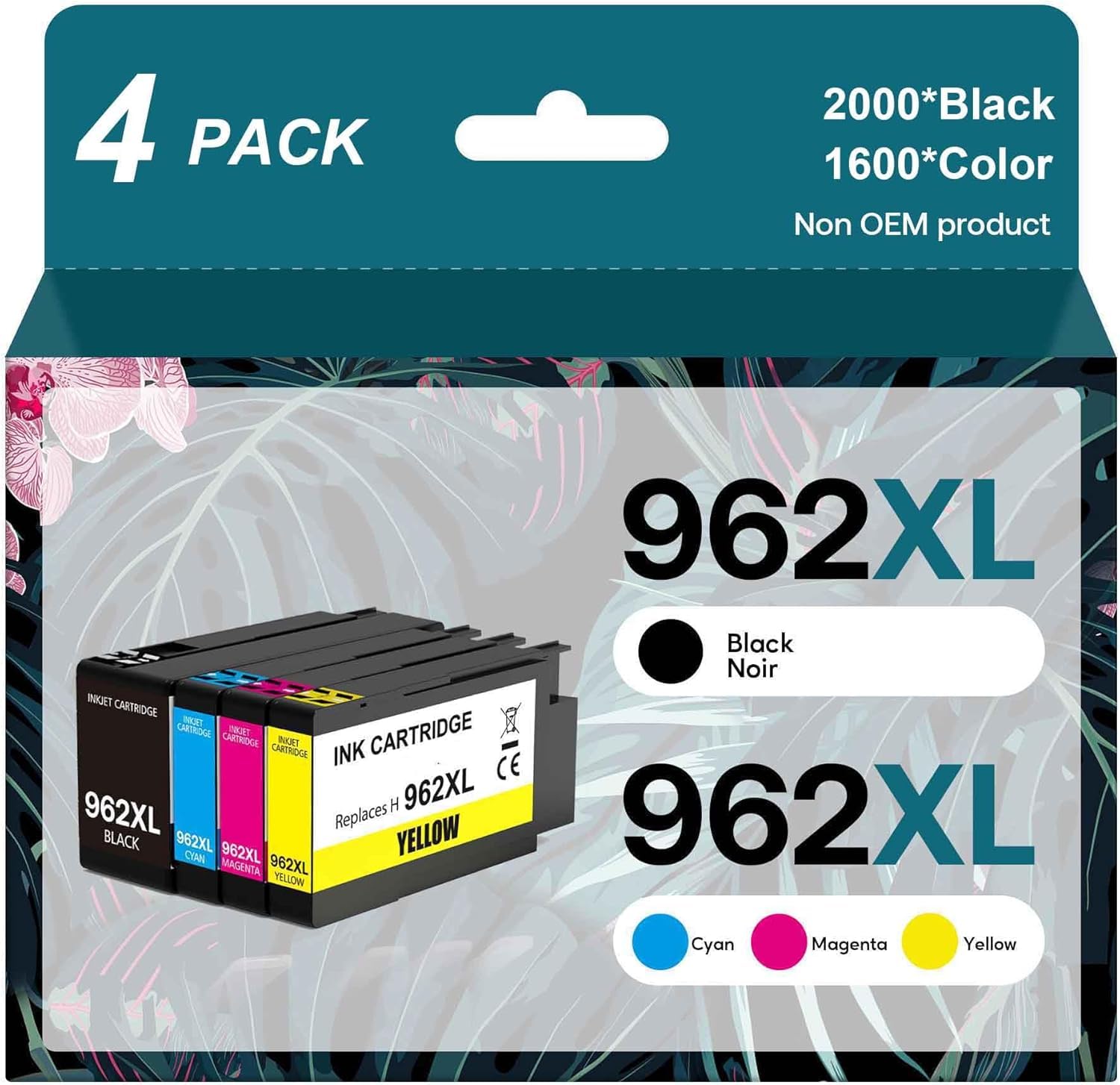 962XL Ink Cartridges Combo Pack Compatible for HP 962 Ink Work with HP OfficeJet Pro 9015 9020 9012 9010 9018 9025 9019 Printers(4 Pack)