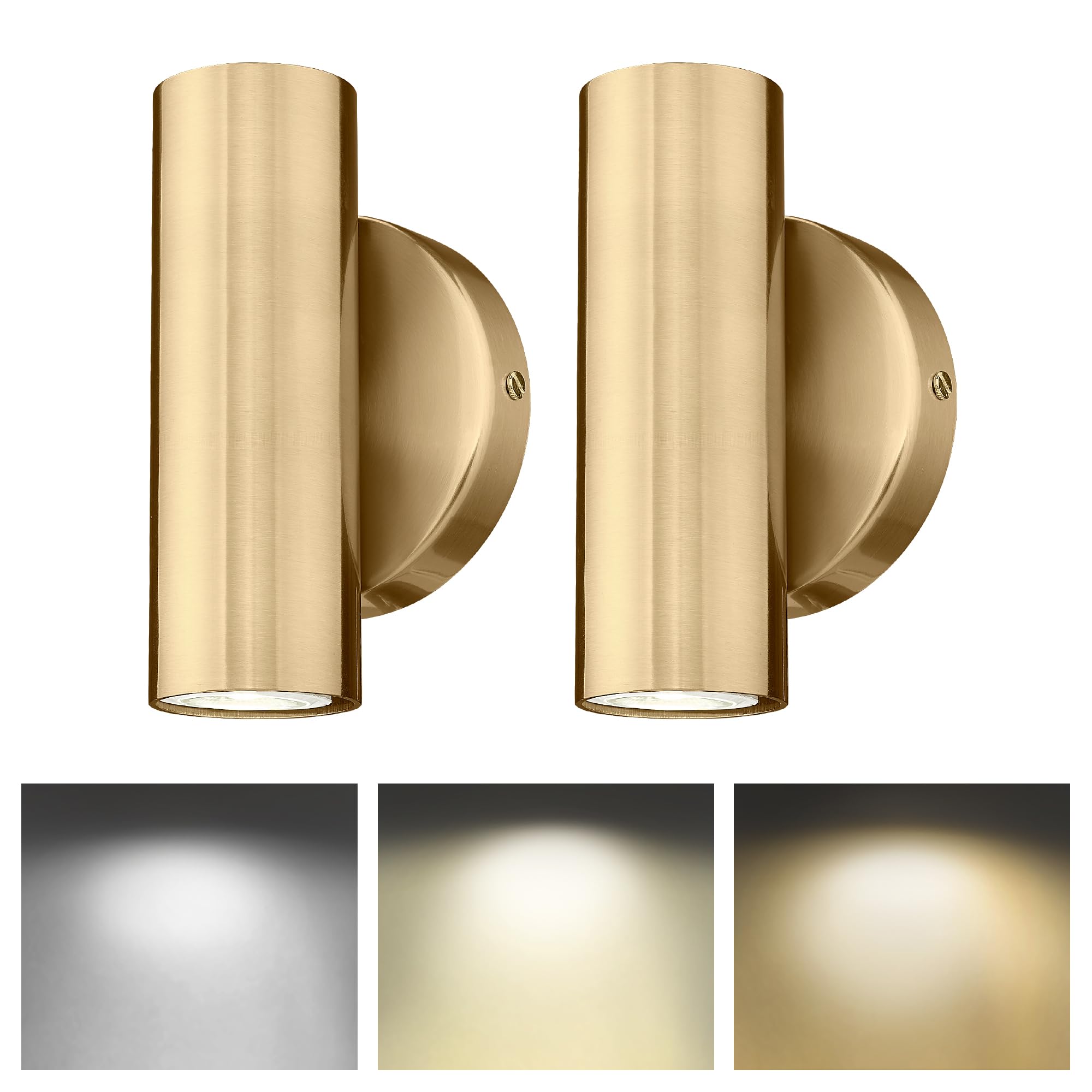 Cargifak 2-Light Wall Light, Brass Gold Wall Sconce, Indoor Up and Down Wall Lamp for Bedroom Bathroom Stair Entryway (2 Pack), WL4830-2W-BB-2PK