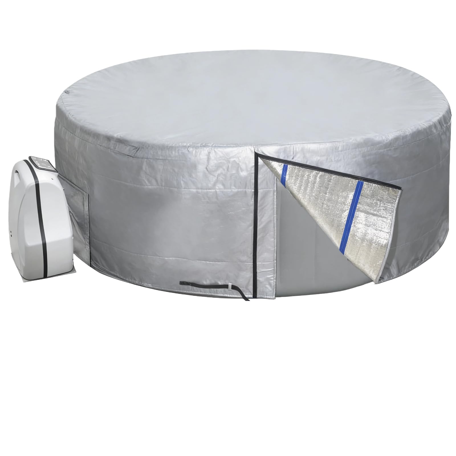 UCEDER Round Insulated Hot Tub Cover,Outdoor Waterproof Inflatable Hot Tub Thermal Cover with Install Door Design, Energy-Saving and Eco-Friendly Spa Cover for Keeping Warm(Silver, 83" D x 28" H)