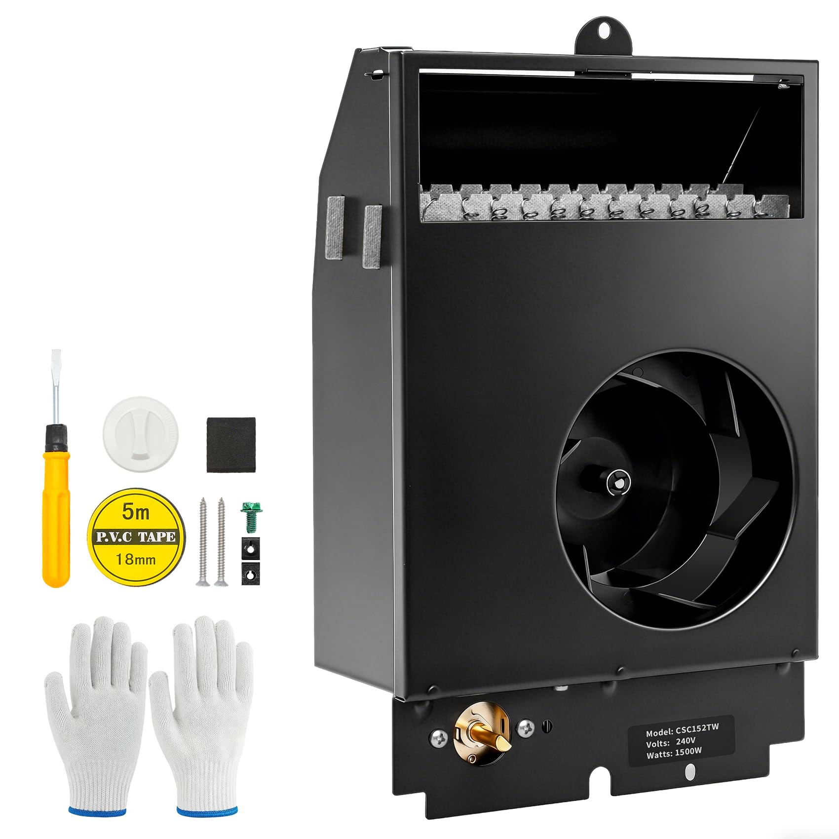 Replacement c-adet Com-Pak Electric Wall Heaters Assembly for CS152 Models, with Built in Thermostat, Compatible with CS152/CSC152TW/TA/W/A-240/208 Volt Electric Heater Insert, 1500/1125 Watt, Black
