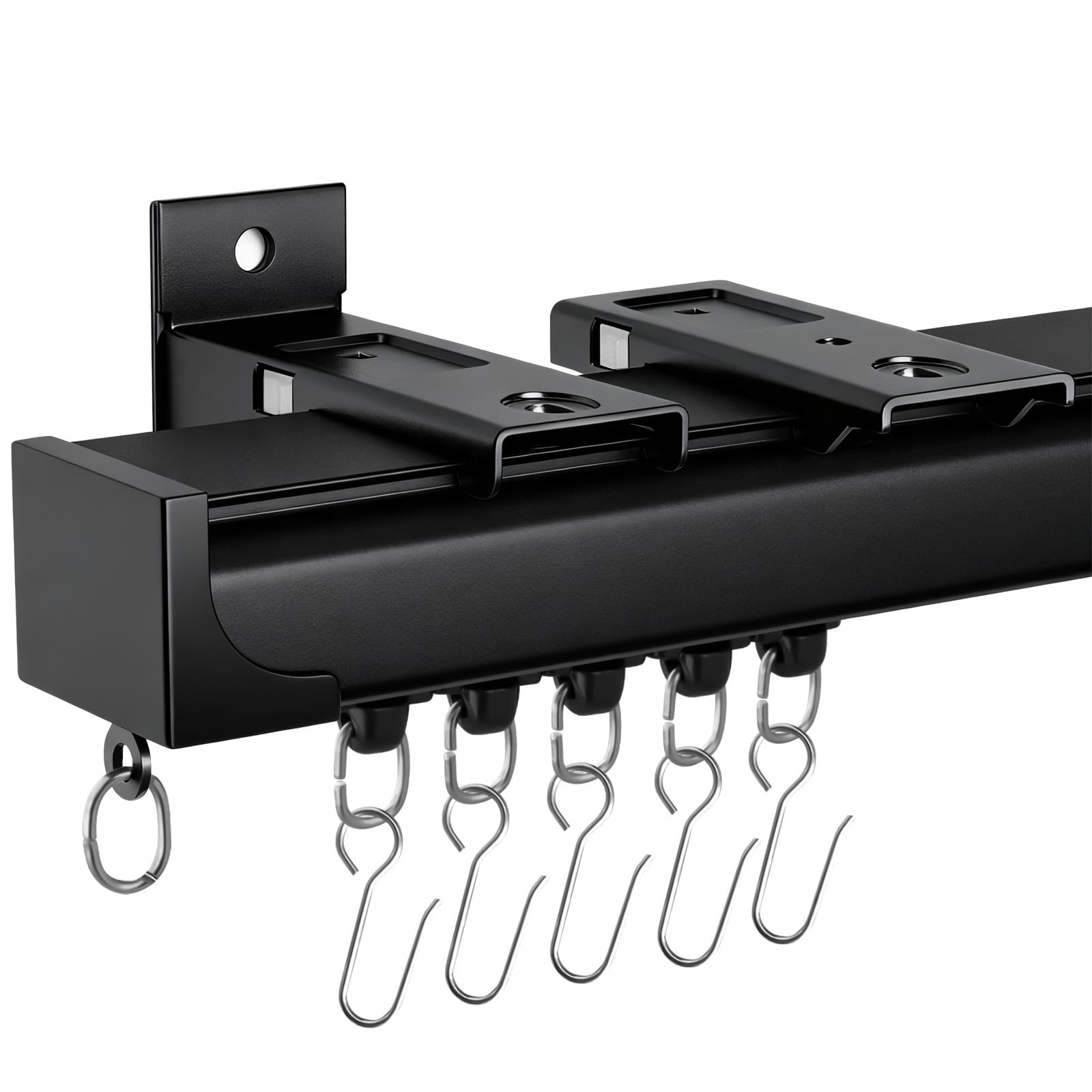 Curtain Rail Heavy-duty Ceiling and Wall Mounted 12.40FT Thickened Upgraded Version Black with Hooks Curtain System for Living room Bathroom Study Sliding Door