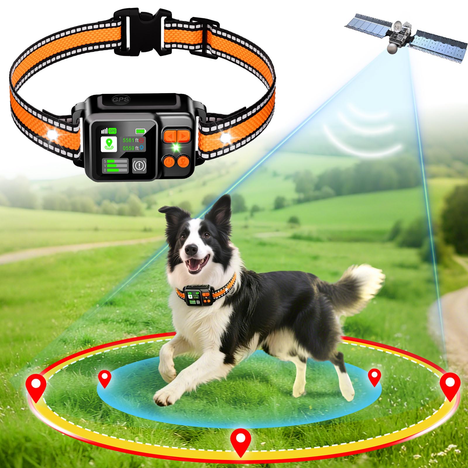 DJNFGQ GPS Wireless Dog Fence System, Electric Dog Fence Using GPS Electric Satellite Technology, IPX7 Waterproof Rechargeable Design, GPS Dog Collar Has 2 Modes Circular and Free-Form Fence