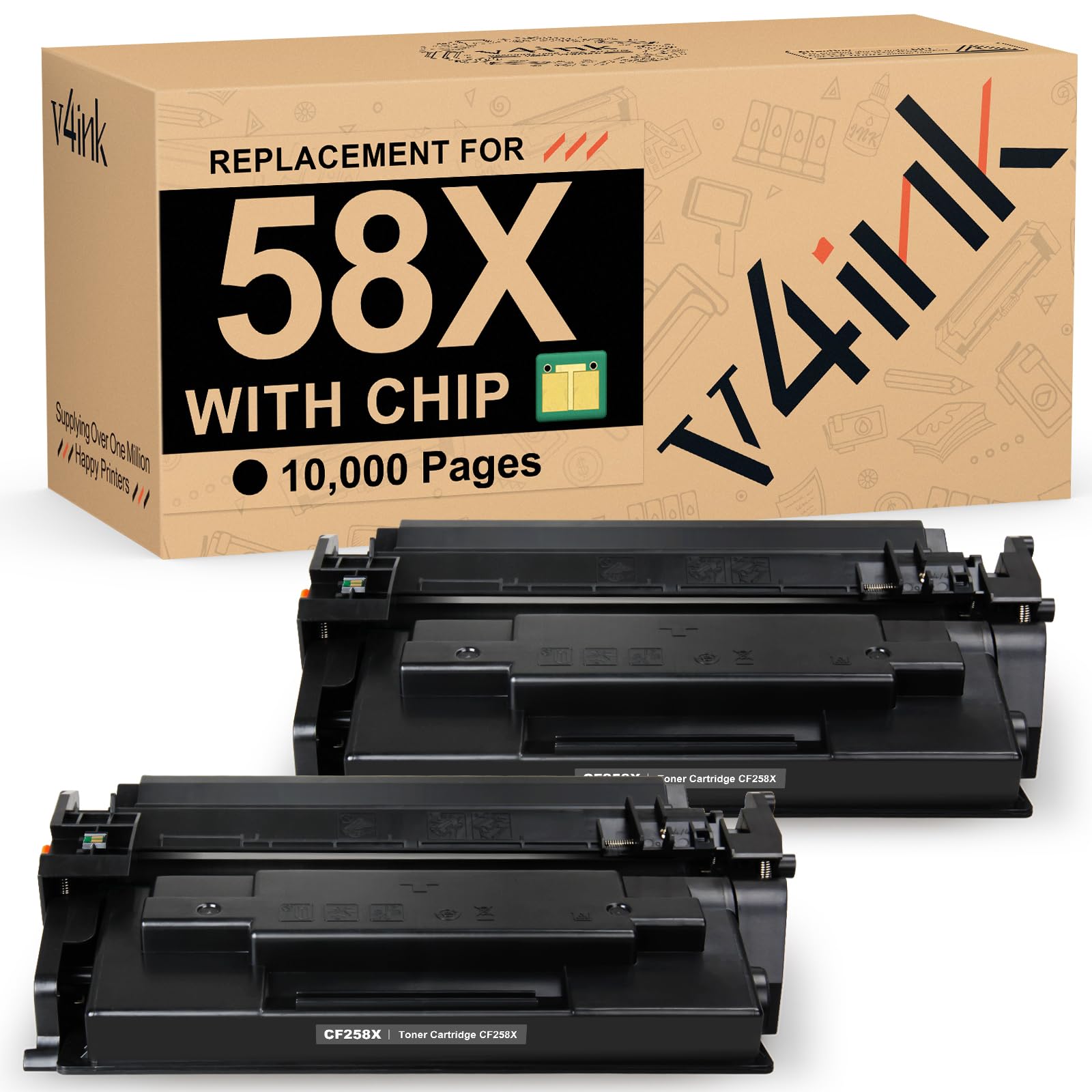 v4ink 58X CF258X High Yield Toner Cartridge Black (with Chip) Compatible Replacement for HP 58X 58A CF258X Toner for HP Pro M404dn M404n M404dw MFP M428fdw M428fdn M428dw M406dn M430f Printer, 2 Pack