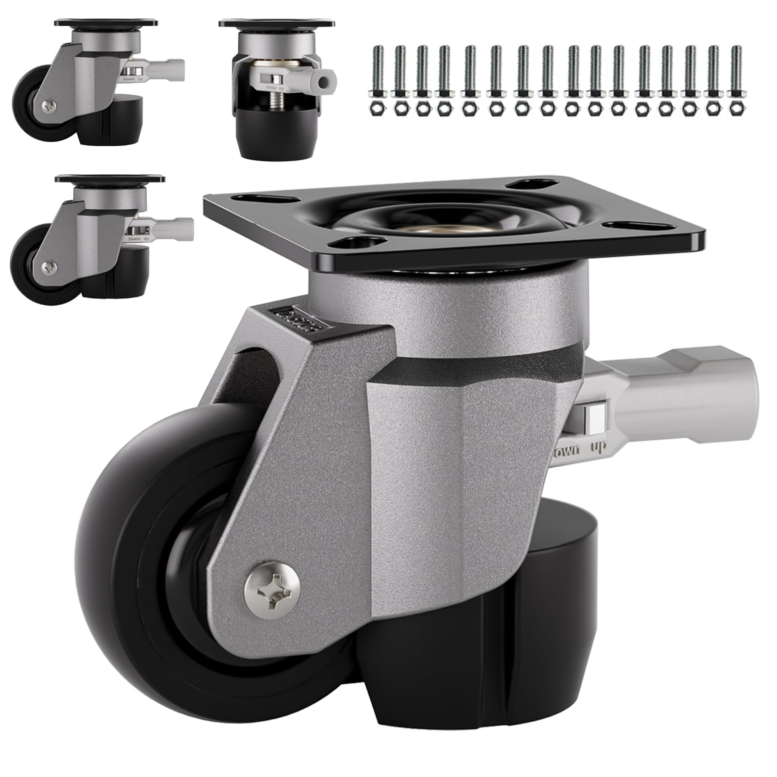 TESUMI Heavy Duty Leveling Casters Set of 4, 3300LBS Load Capacity Adjustable Leveling Feet, Retractable Swivel Industrial Plate Casters for Workbench, Machine, Equipment & Furniture, 2.5 Inch, T80?