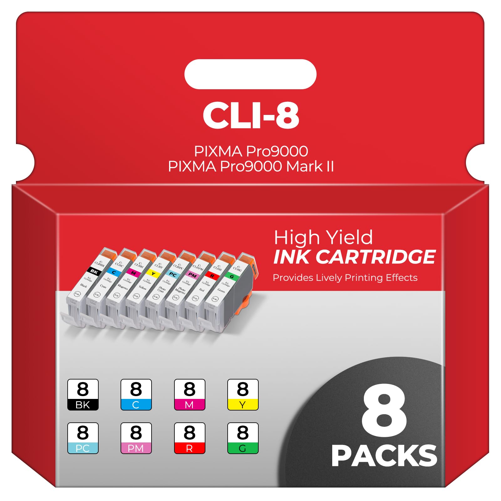 CLI-8 Ink Cartridges PIXMA Pro9000 PIXMA Pro9000 Mark II Compatible with Canon CLI8 Ink Cartridges Combo Pack Compatible for CLI8 PIXMA Pro9000 PIXMA Pro9000 Mark II Pro9000 Pro 9000 Printers (8-Pack)