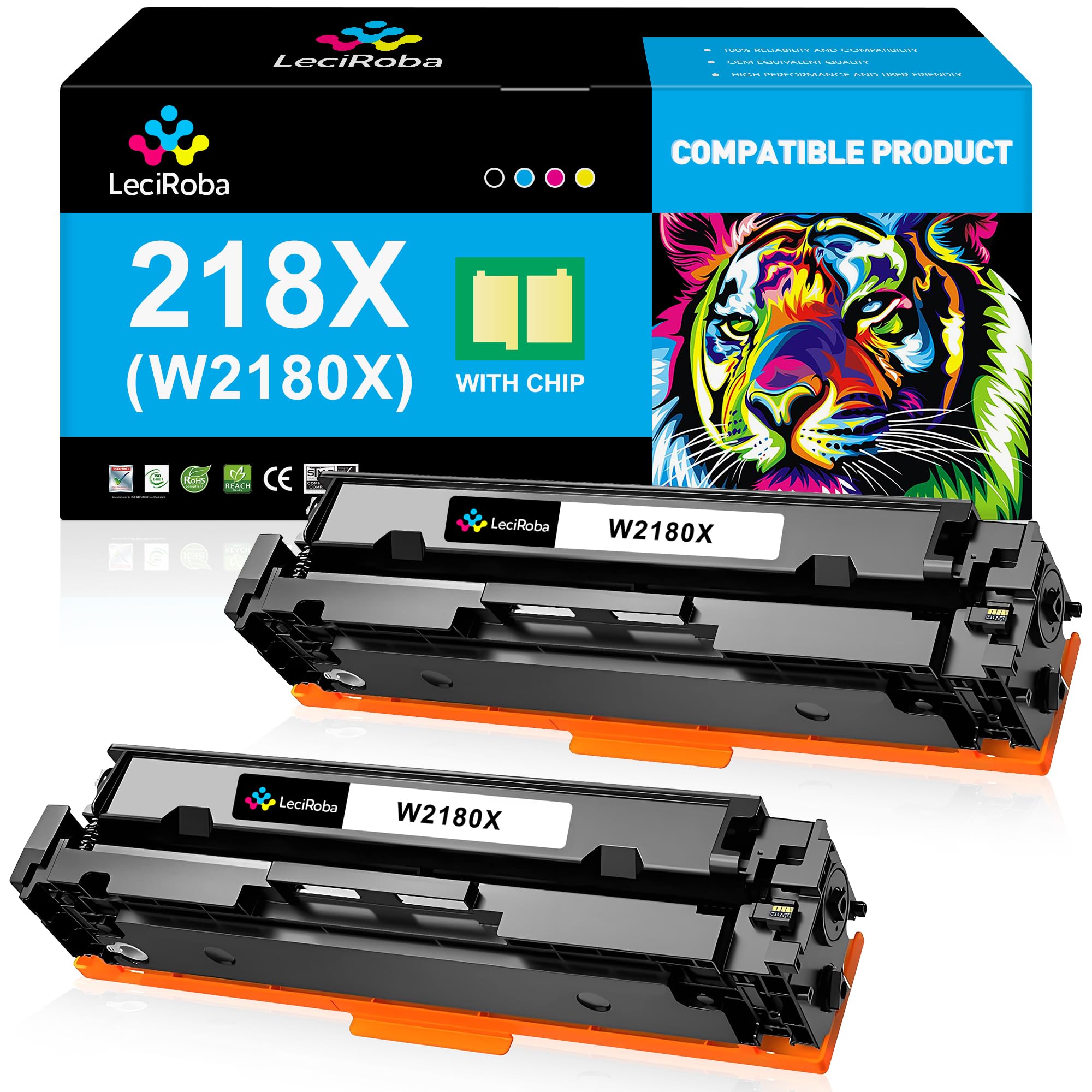 LeciRoba Compatible 218X 218A Black High-Yield Toner Cartridge Replacement for HP 218X W2180X 218A W2180A for HP Color LaserJet Pro MFP 3301fdw 3301cdw 3301sdw 3201dw Printer (2-Pack, with Chip)