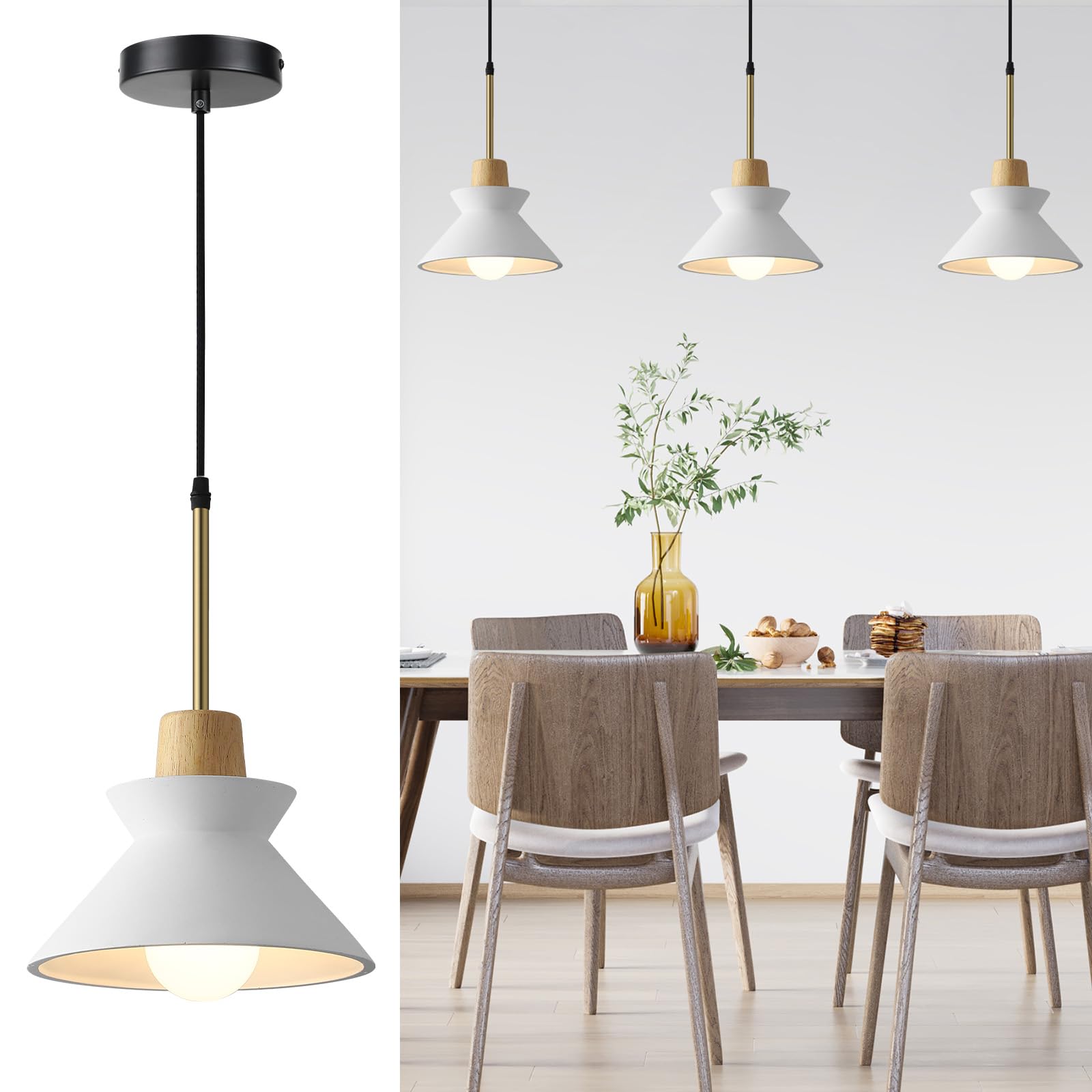 Fivemengo 9.4in Concrete Pendant Light, Small Kitchen Island Lighting Hanging Lamp White Cement Nordic Wabi Sabi Style for Dinning Room Over Table Foyer Entryway Bedroom Restaurant Cafe 1 Pack
