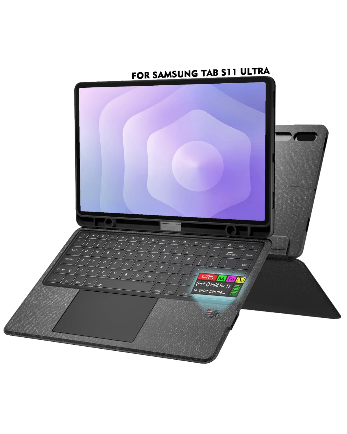 Doohoeek Keyboard Folio w/Status Screen for Samsung Galaxy Tab S11 Ultra 14.6 inch 2025, Tab S11 Ultra 14.6" Bluetooth Keyboard with Trackpad & Any-Angle Stand & Backlit, Tab S11 Ultra Keyboard