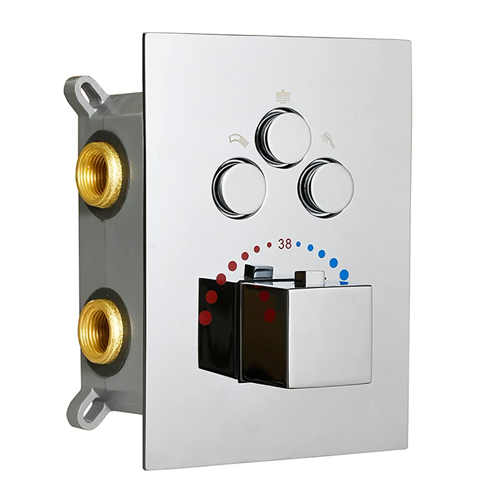 WHSHOWER 3-Function Brass Shower Diverter Thermostatic Valve Pressure Balanced Mixer