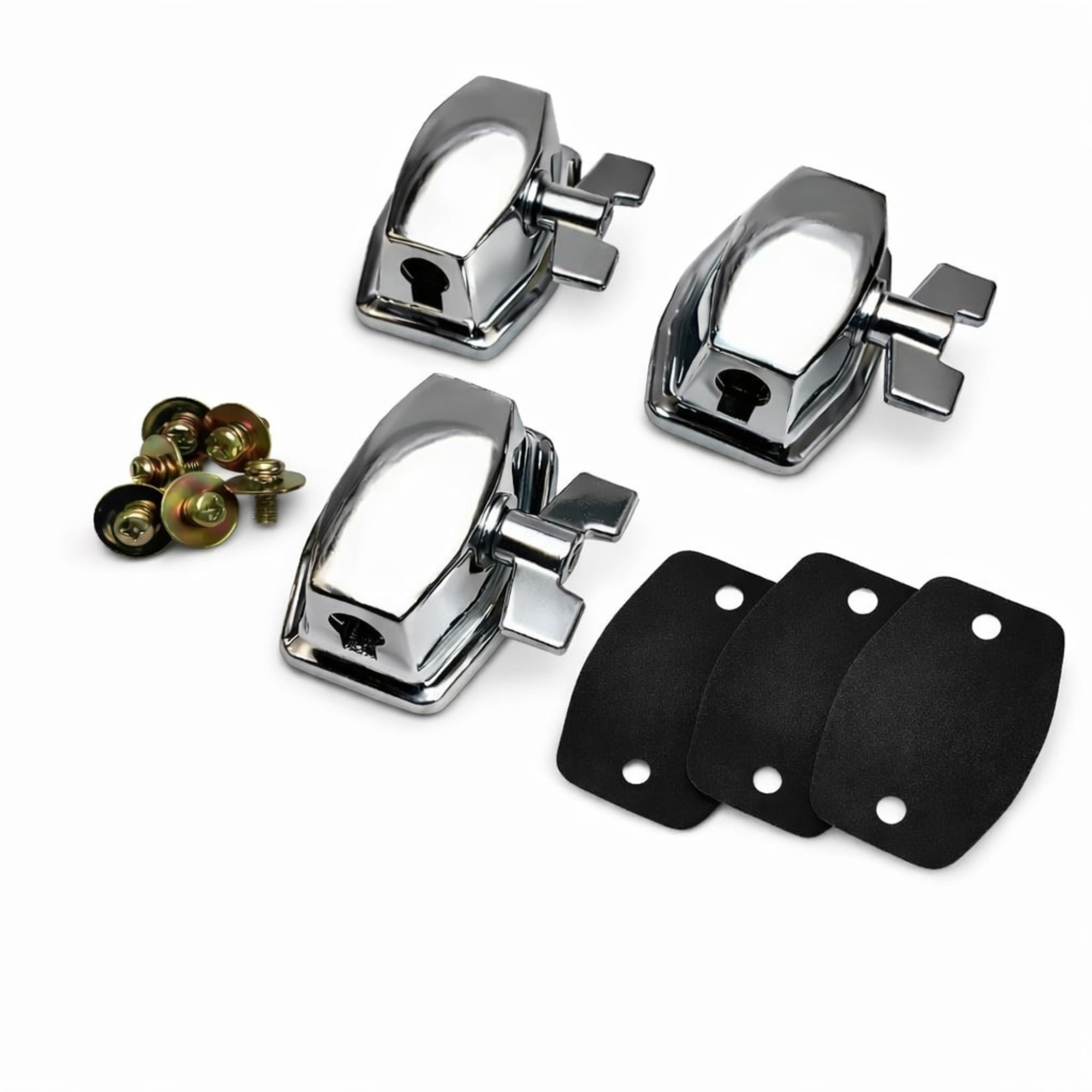 ROSS Percussion Floor Tom Leg Brackets Chrome Drum Mount Hardware Set - 3 Pack Chrome