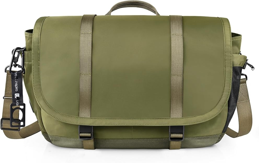 travel inspira Messenger Bag for Men/Women, Anti-theft Men's Laptop Bag 16 inch Water Resistant Crossbody Satchel Bags Computer Work Office College Bag with Shoulder Strap, Army Green