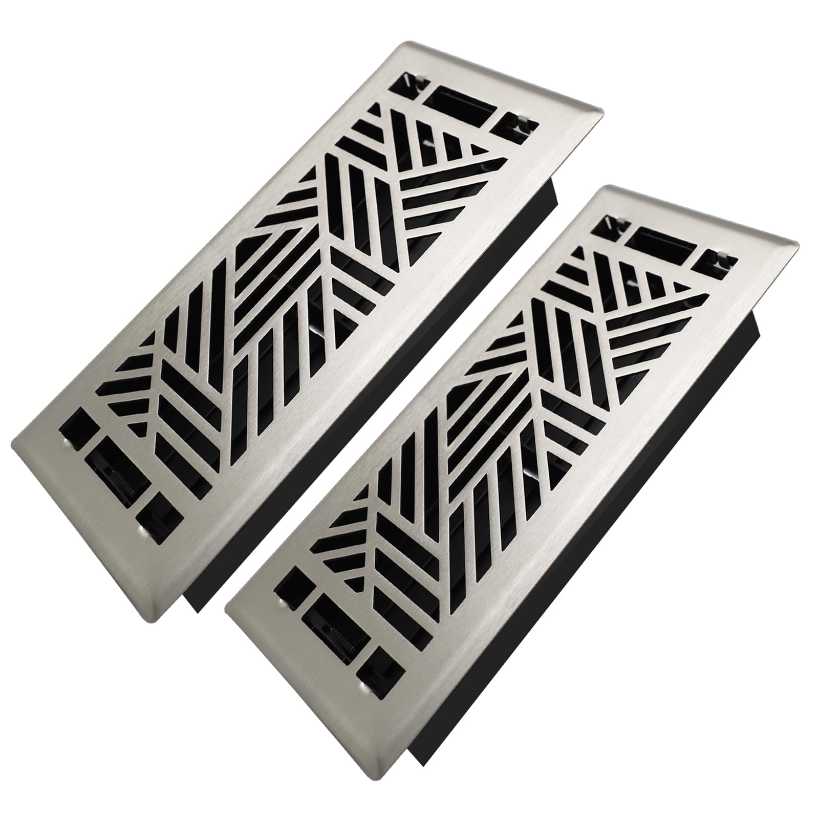 Howeall 4x10 Inches 1 Pack Heavy Duty Walkable Floor Register Easy Adjust Air Supply Lever Floor Vents - Brooklyn Design - Vent Cover for Home Floor - Satin Nickel