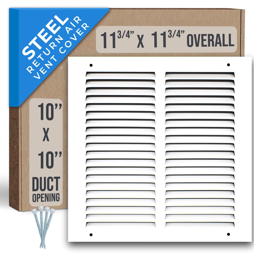 Fits 10x10 Duct Opening | Steel Return Air Grille by Handua | Vent Cover Grill for Sidewall and Ceiling | White | HVAC Cold Air Intake Grille | Outer Dimensions: 11.75"W X 11.75"