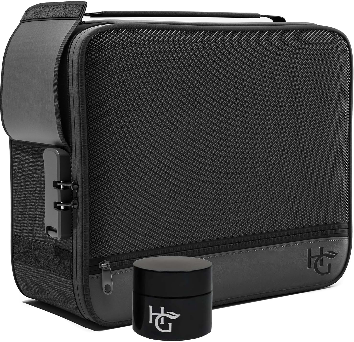Guard Large Smell Proof Bag & Case with Combination Lock (Holds Up to 3 Ounces) - includes YKK Zippers, 50ml Smell Proof Container and Jar, Built in Tray & Travel Bags (Black)