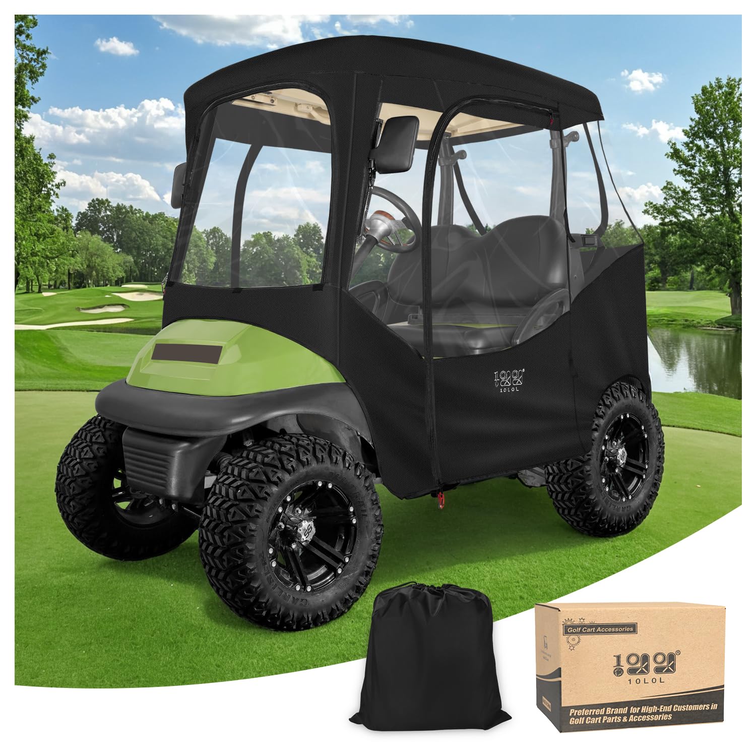 10L0L 600D Golf Cart 2 Passenger Driving Enclosure for Club Car DS & Precedent, 4-Sided Clear Window Rain Snow Golf Cart Cover All Weather Waterproof Windproof