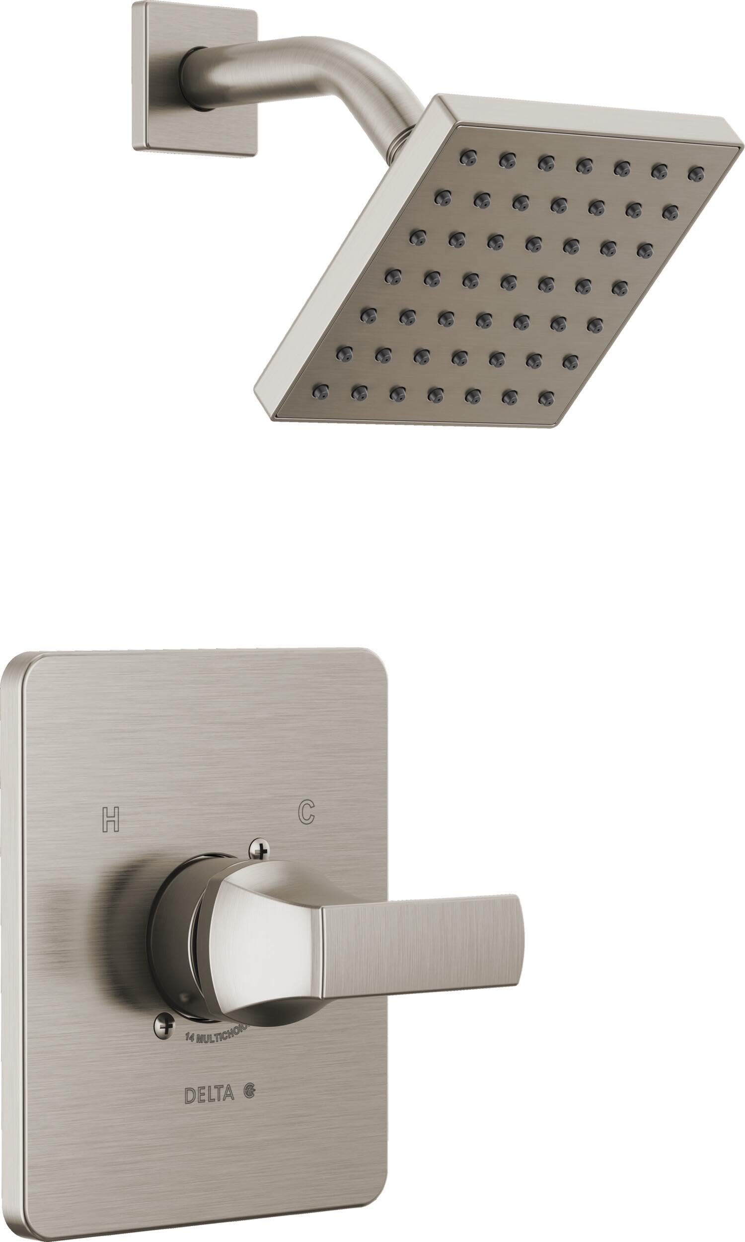 Delta Velum 14 Series Shower Faucet Set, Brushed Nickel Shower Head and Handle Set, Valve Trim Kit, Stainless T14237-SS