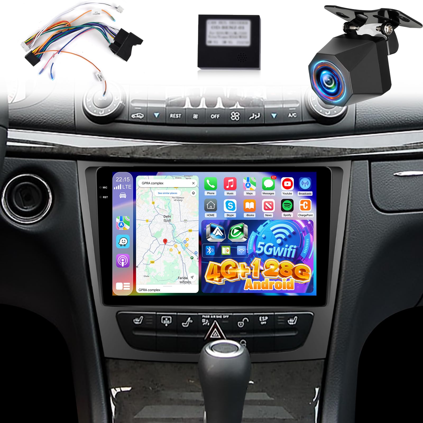 [4+128G] Upgrade Radio for Mercedes Benz E Class W211/CLS Class 2005-2008: 9 inch Android Incell Touchscreen Stereo - Wireless Carplay and Android Auto, 5G/WiFi, GPS, Bluetooth 5.0 + Backup Camera