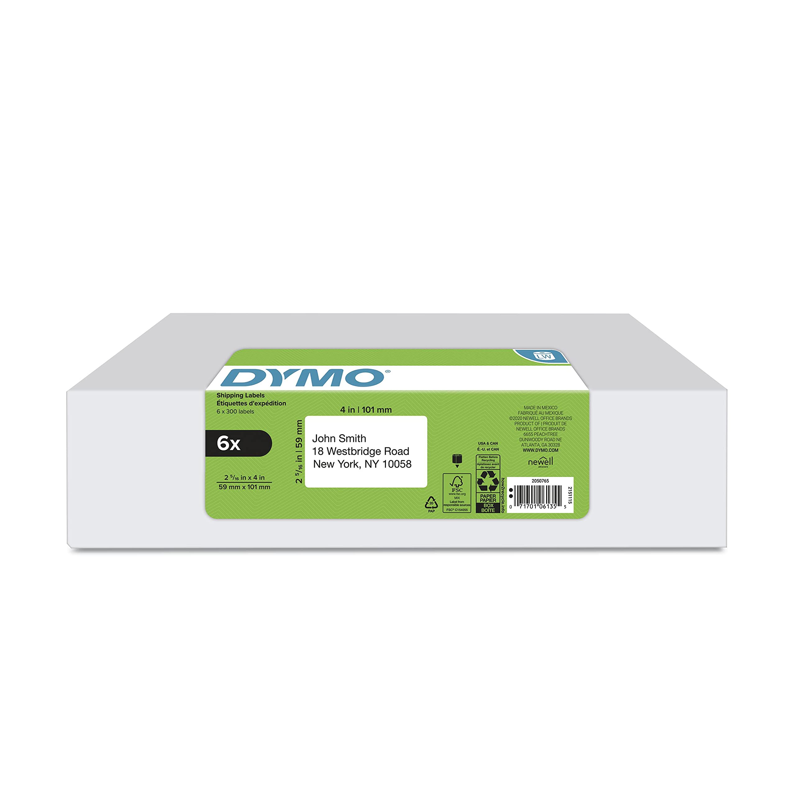 DYMO Authentic LW Large Shipping Labels DYMO Labels for LabelWriter Label Printers 2-5/16" x 4 Print Up to 6-Line Addresses 6 rolls of 300 (1800 Total)
