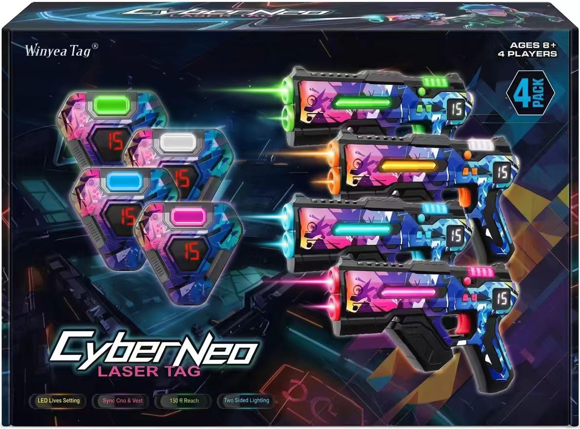 Laser Tag Set of 4, Lazer Tag Guns & Vests, Gift Ideas for Kids Teens and Adults, Cool Birthday Toys for Teenage Ages 8 9 10 11 12+Year Old Boy & Girls